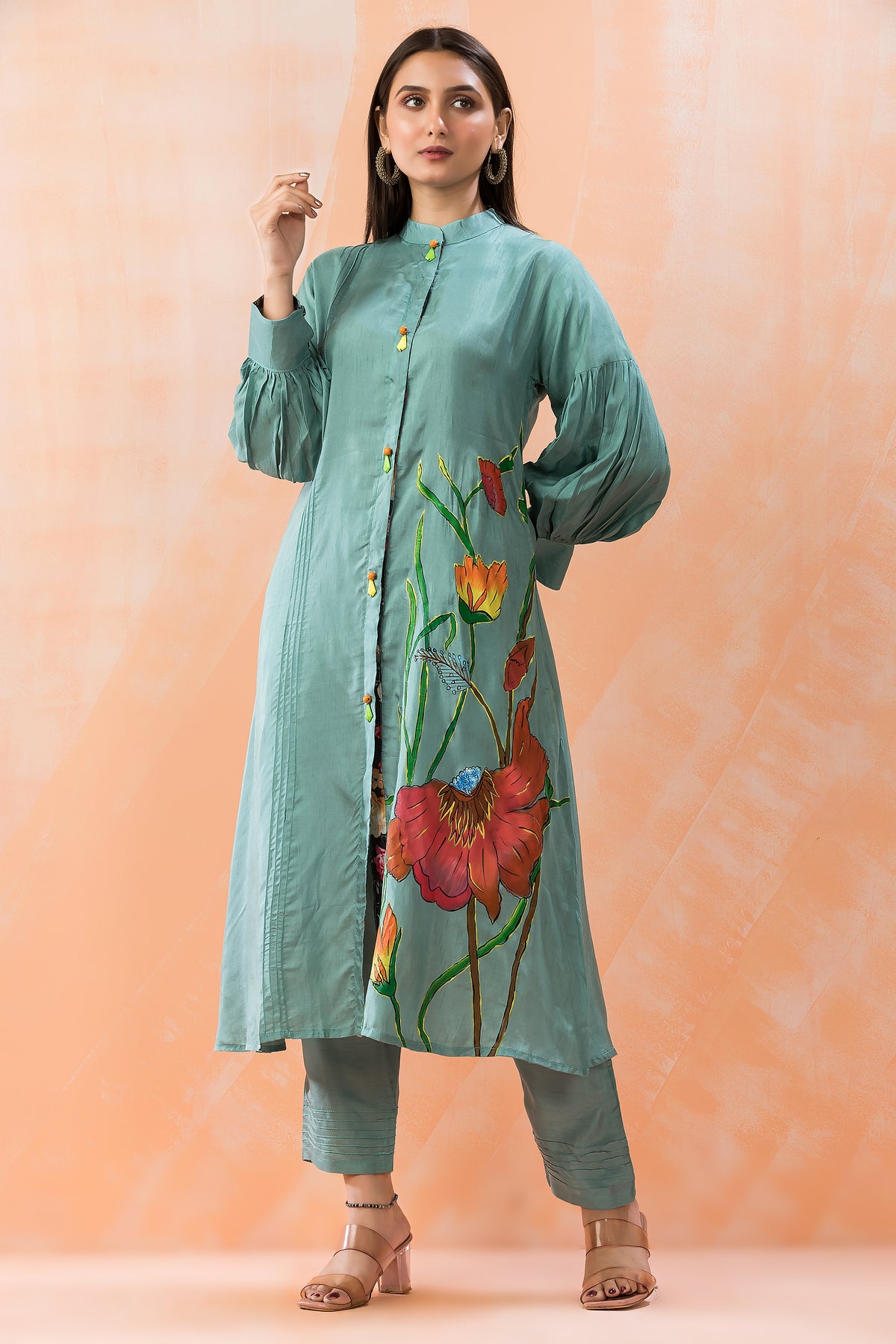 Hand Painted Silk Kurti-Pant Set