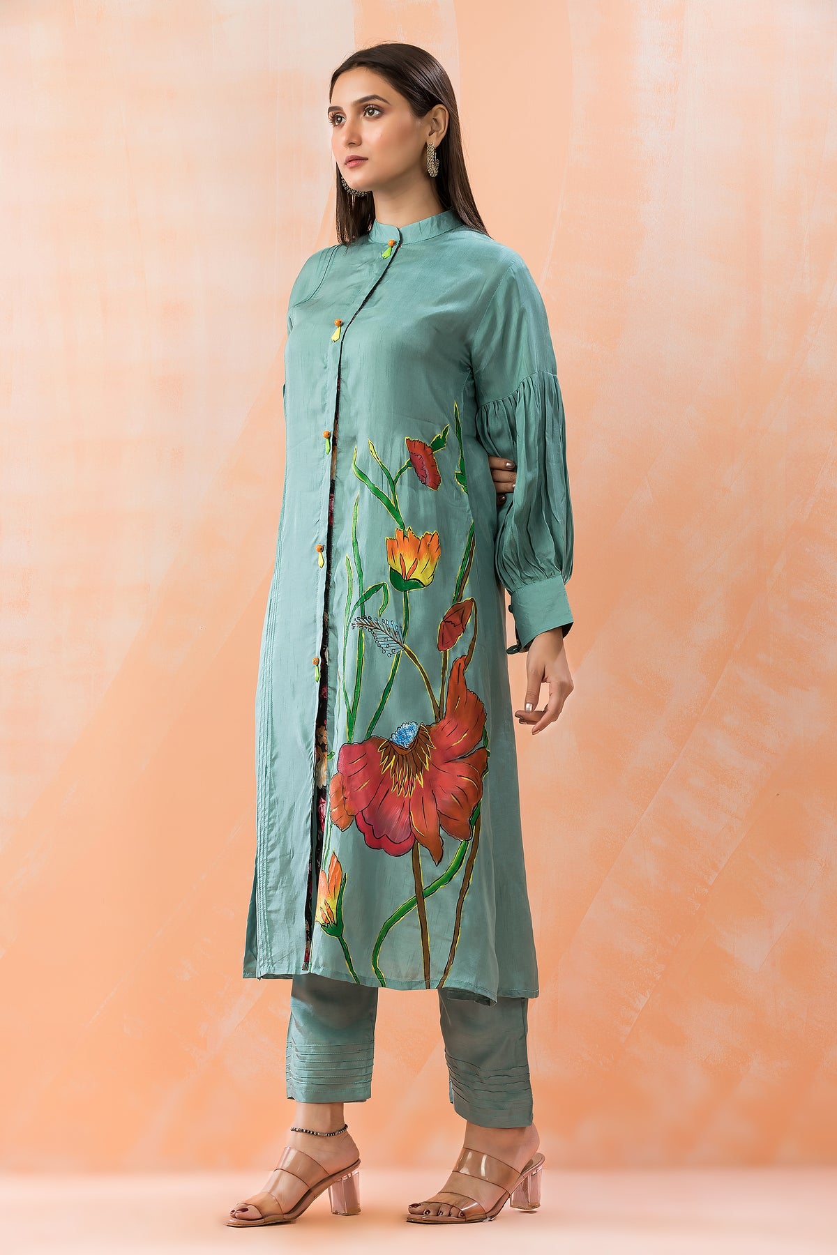 Hand Painted Silk Kurti-Pant Set