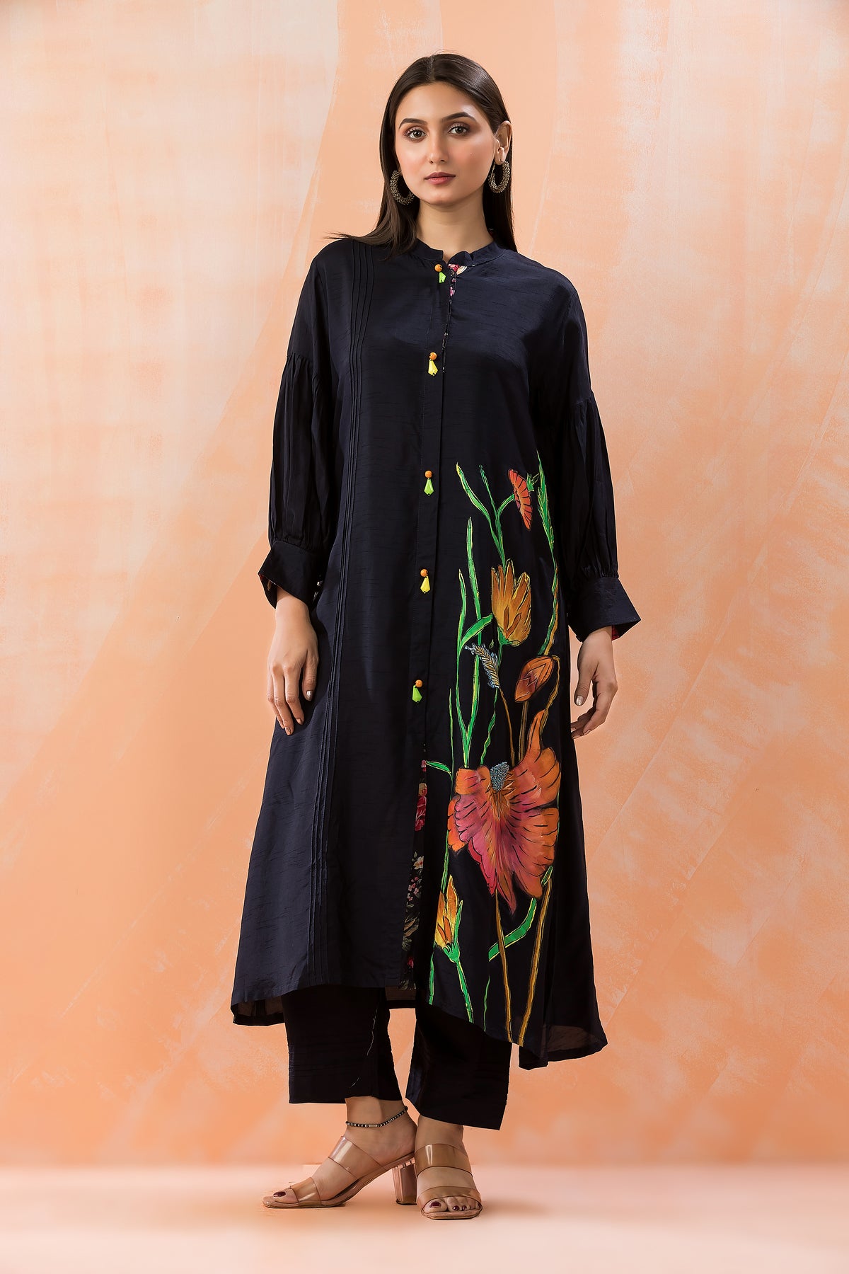 Hand Painted Silk Kurti-Pant Set