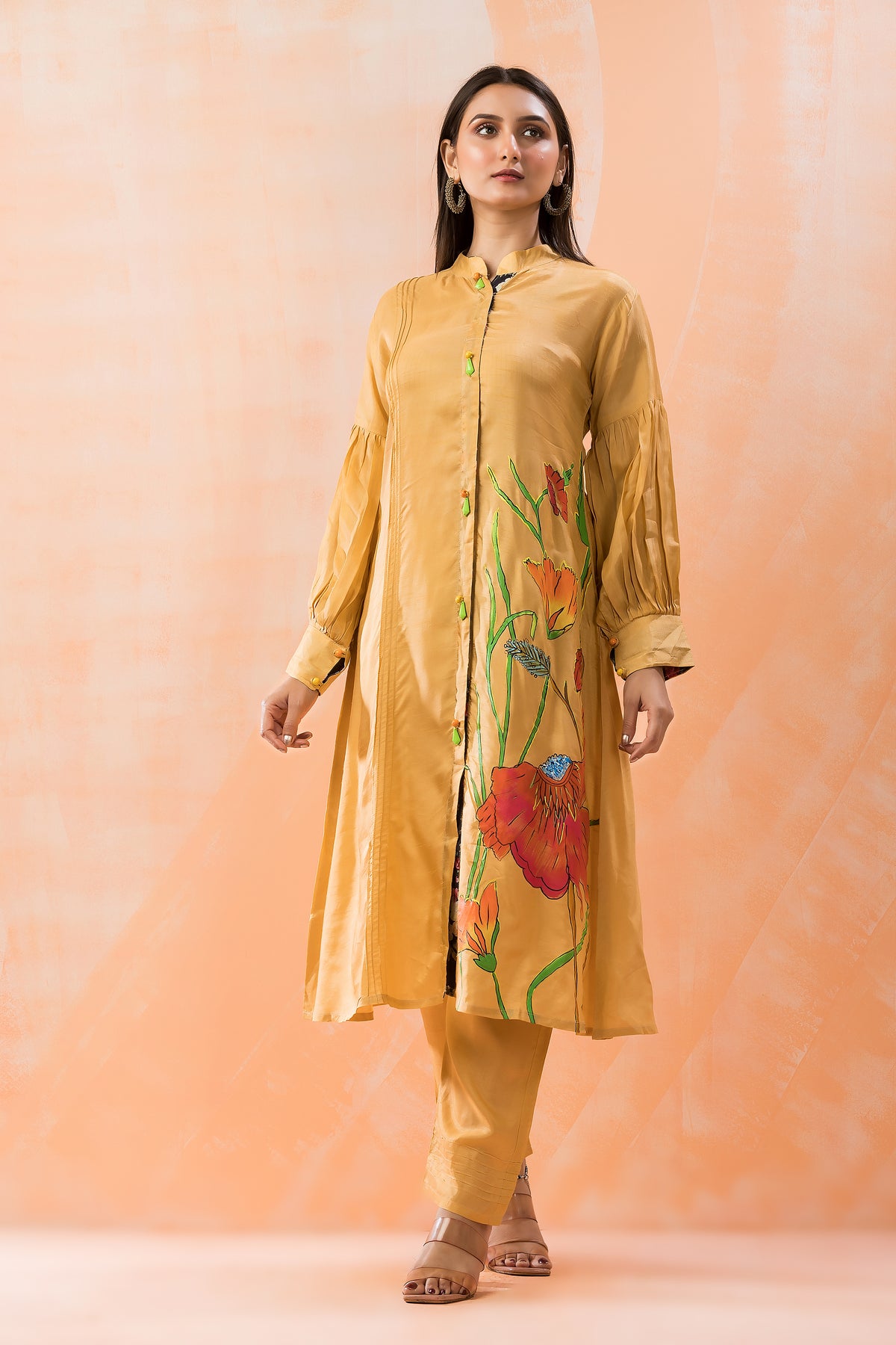 Hand Painted Silk Kurti-Pant Set