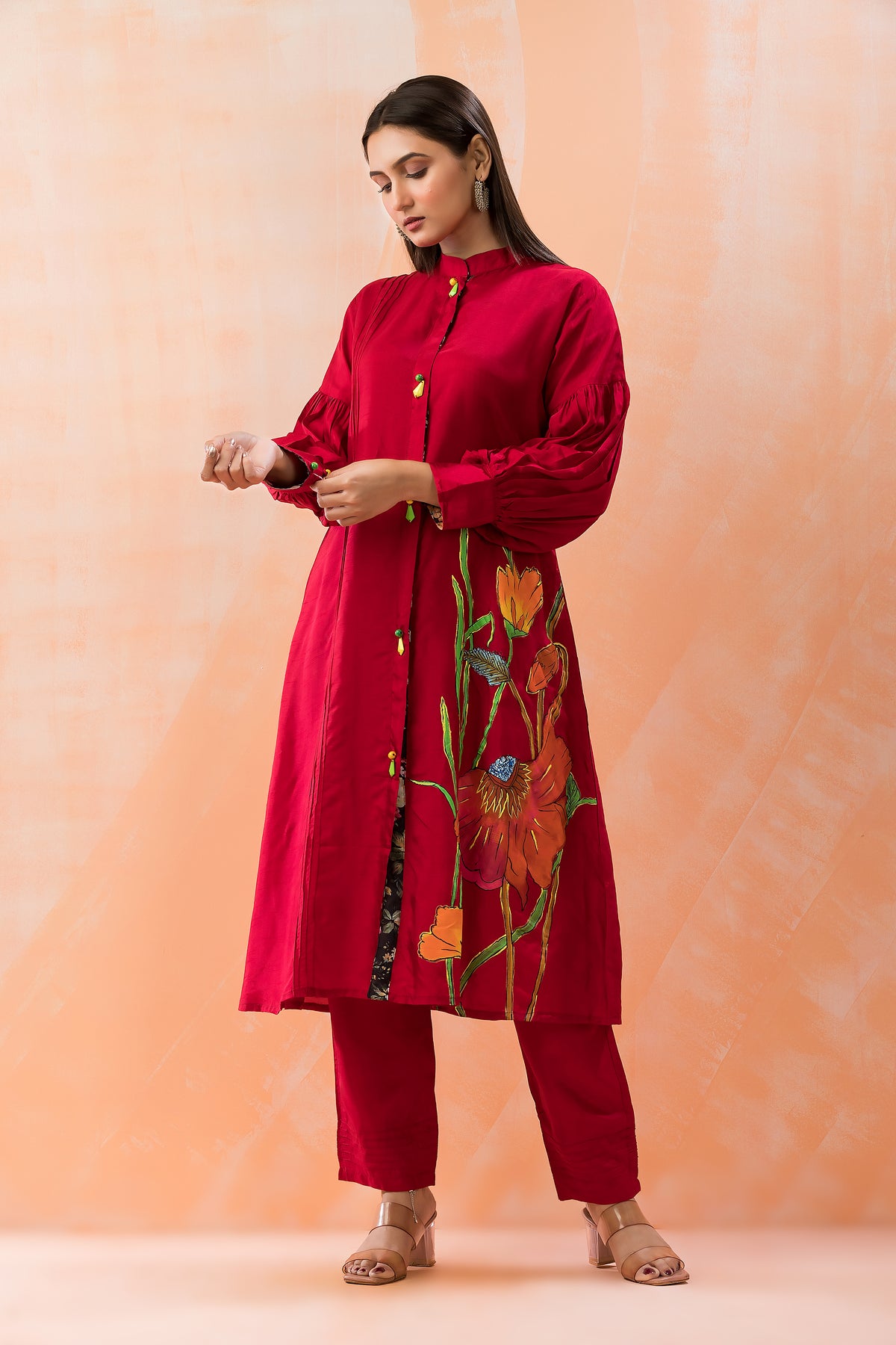 Hand Painted Silk Kurti-Pant Set