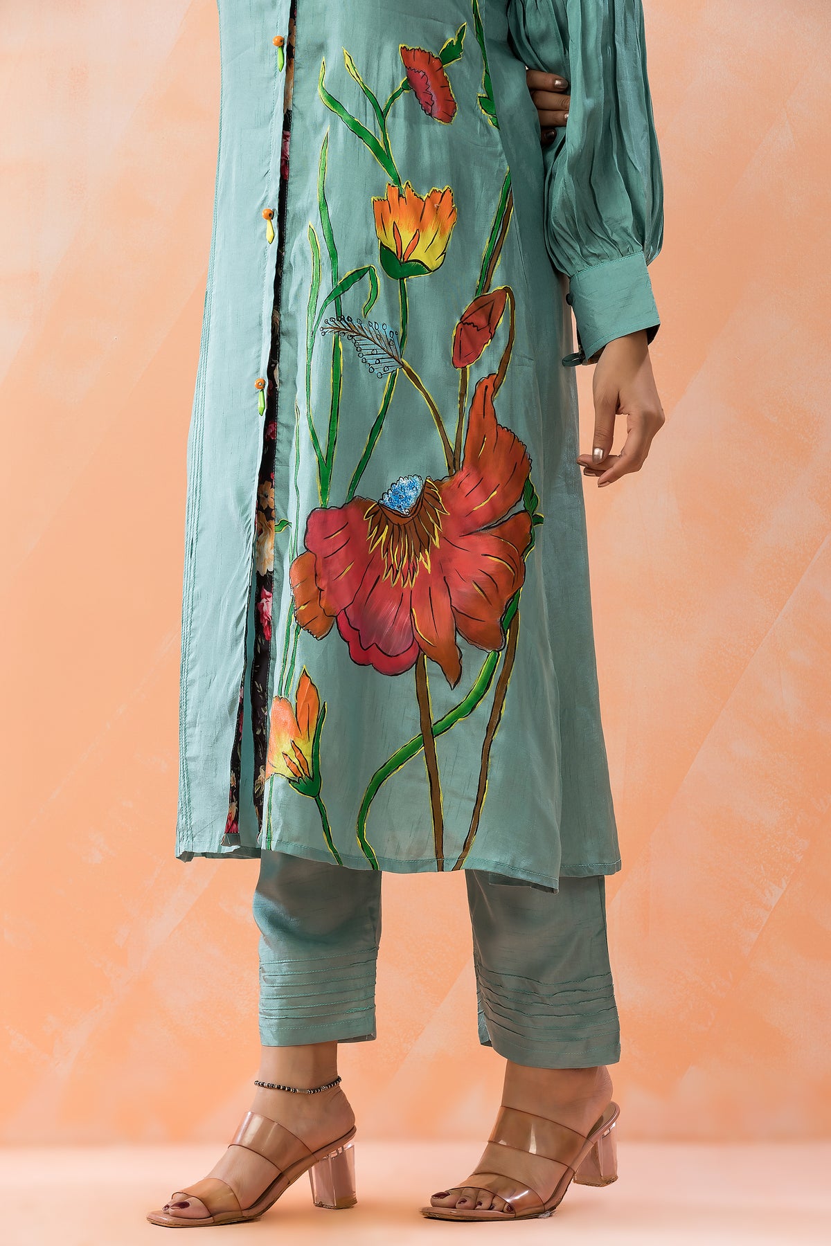 Hand Painted Silk Kurti-Pant Set