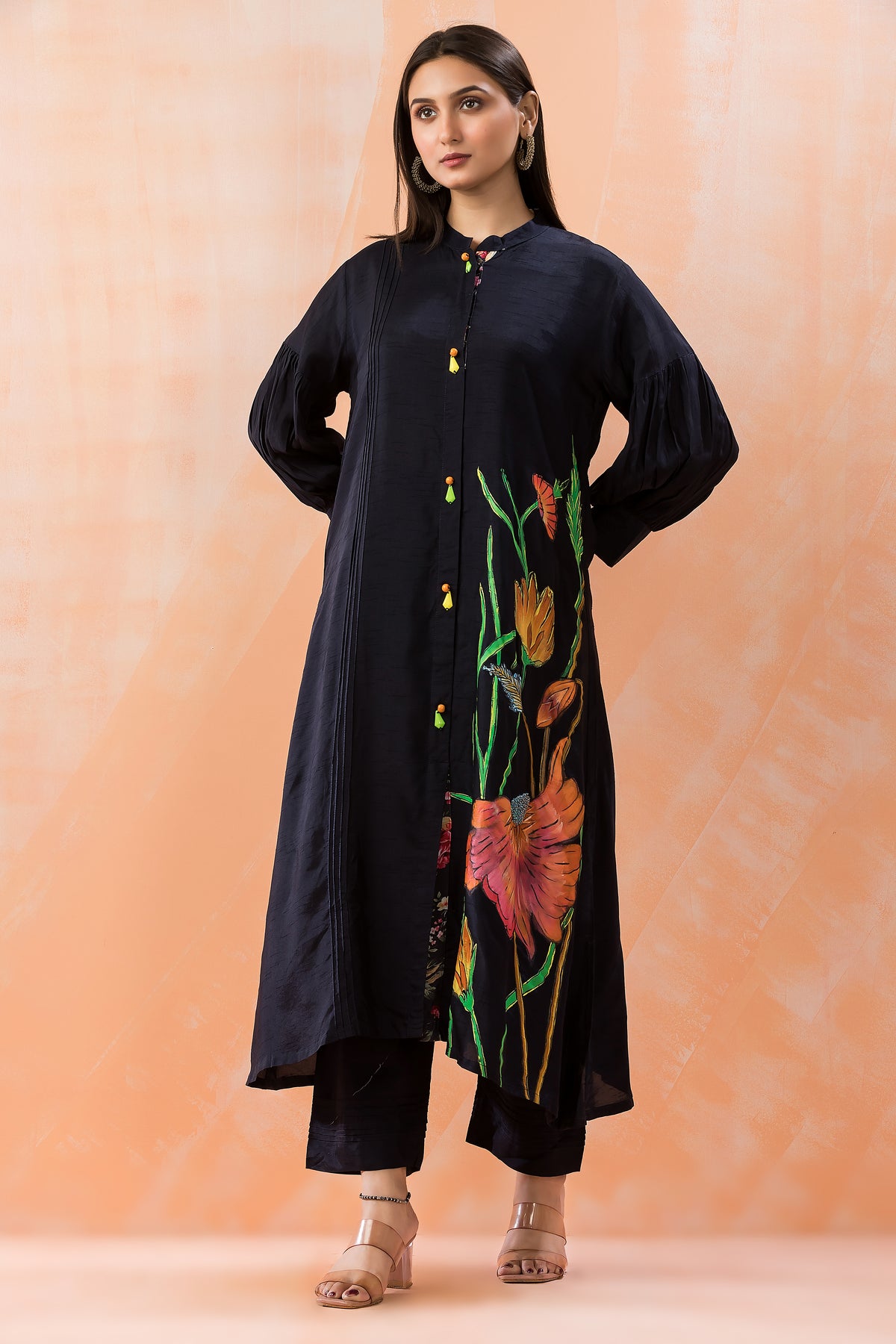 Hand Painted Silk Kurti-Pant Set