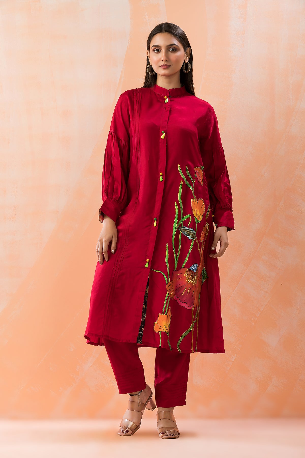 Hand Painted Silk Kurti-Pant Set