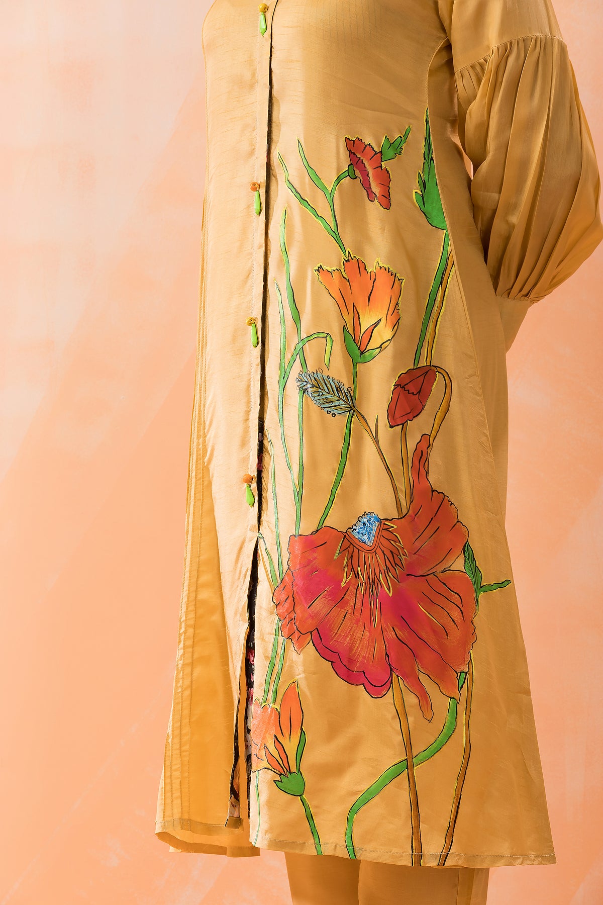 Hand Painted Silk Kurti-Pant Set