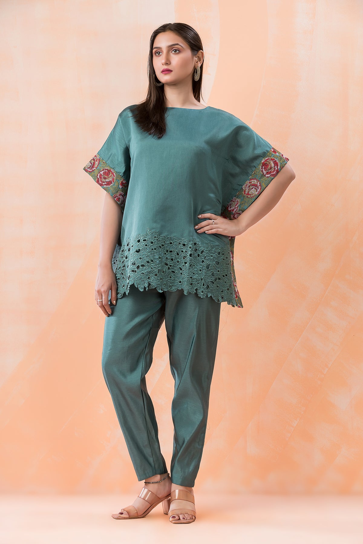 Embroidered Kaftan style Tussar Co-ord Set