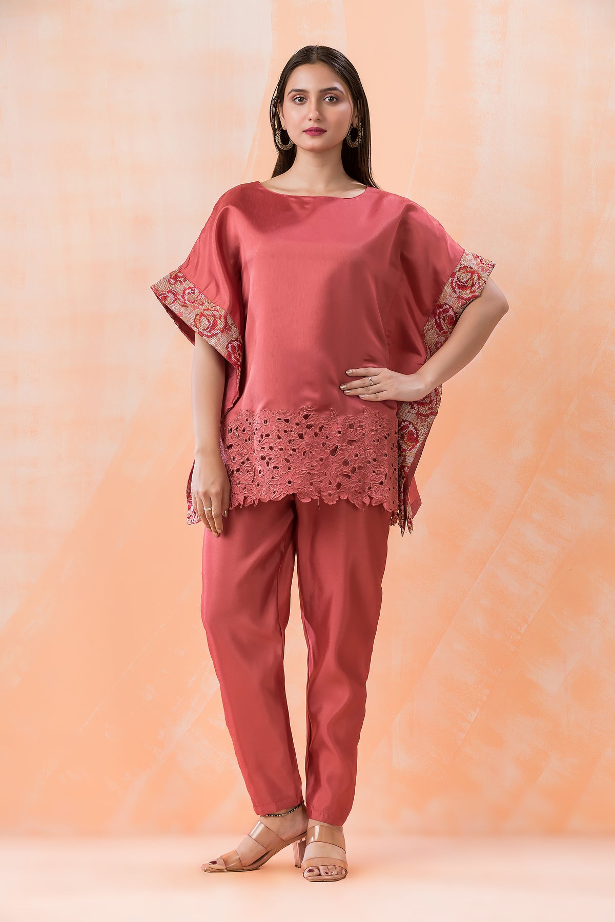 Embroidered Kaftan style Tussar Co-ord Set