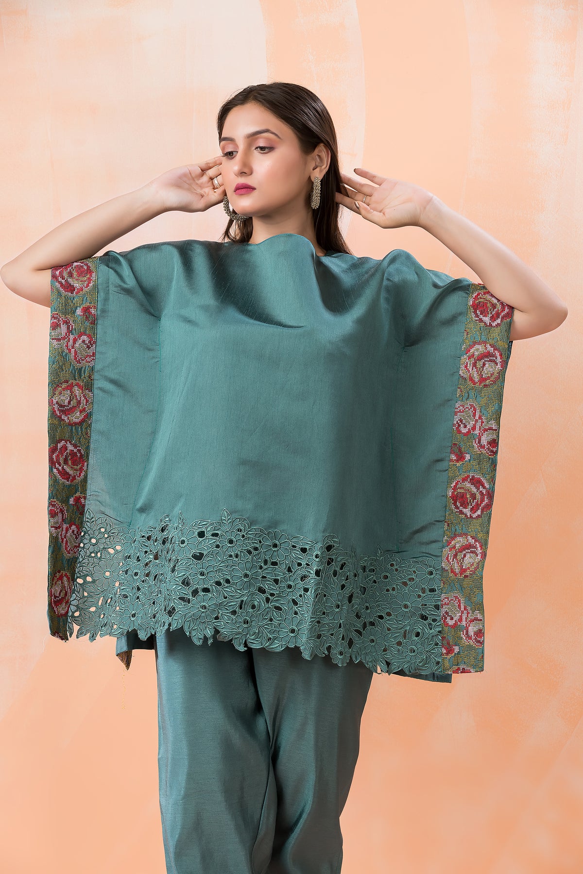 Embroidered Kaftan style Tussar Co-ord Set