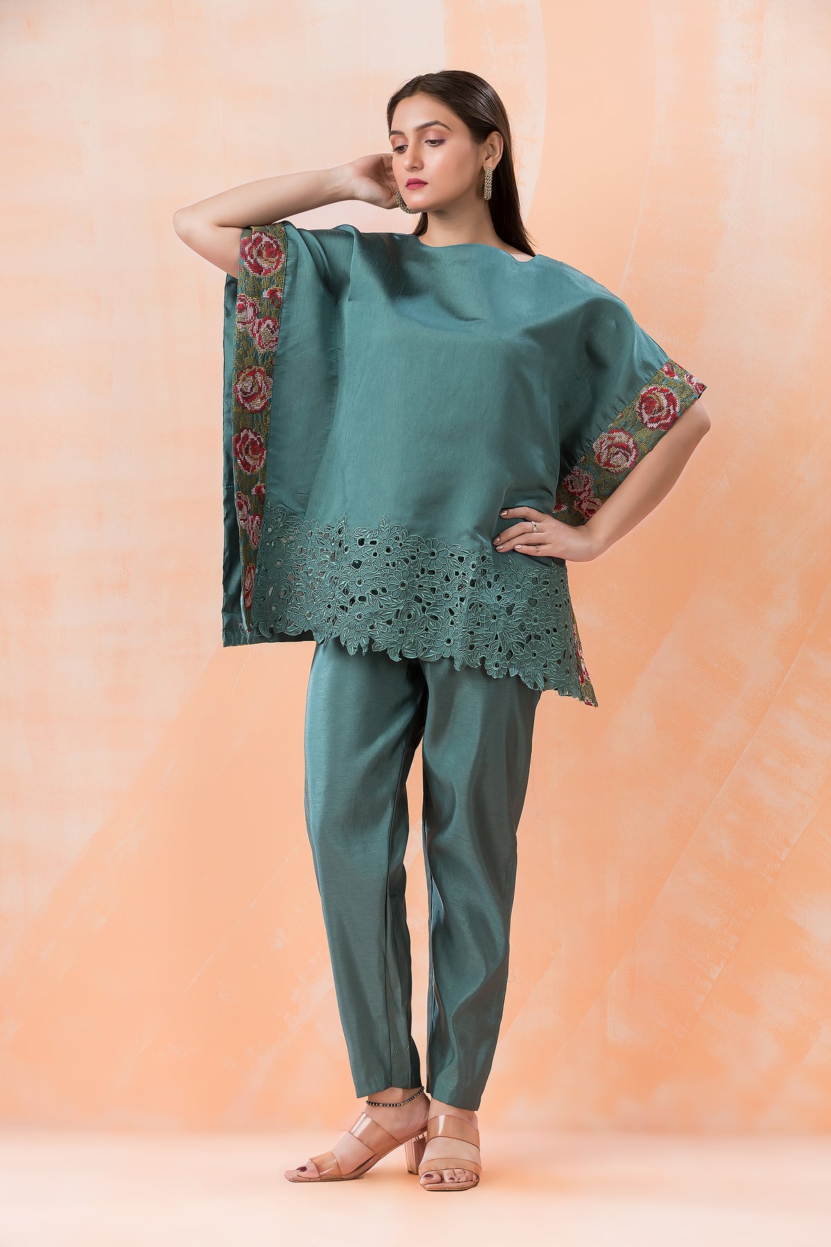 Embroidered Kaftan style Tussar Co-ord Set