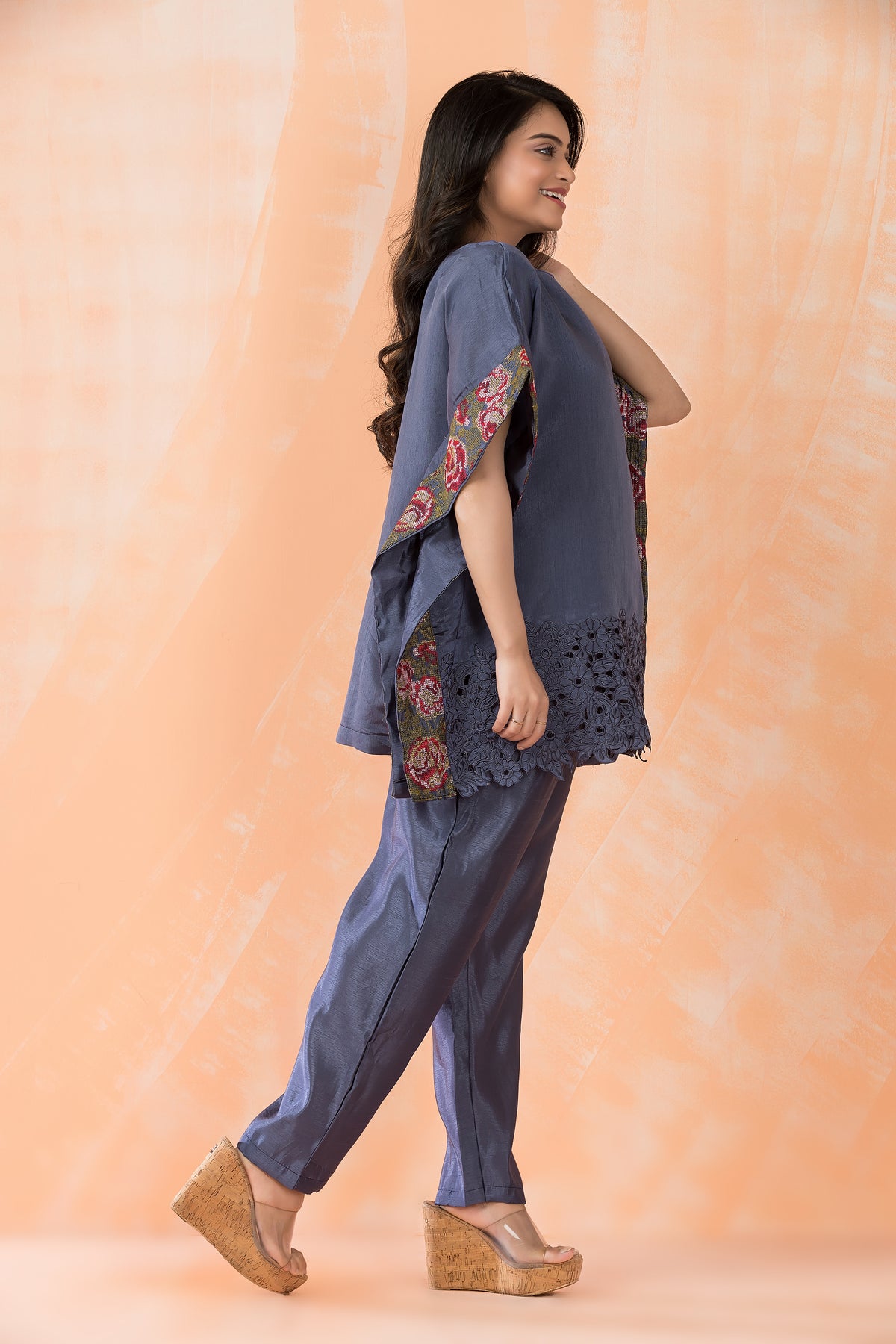 Embroidered Kaftan style Tussar Co-ord Set