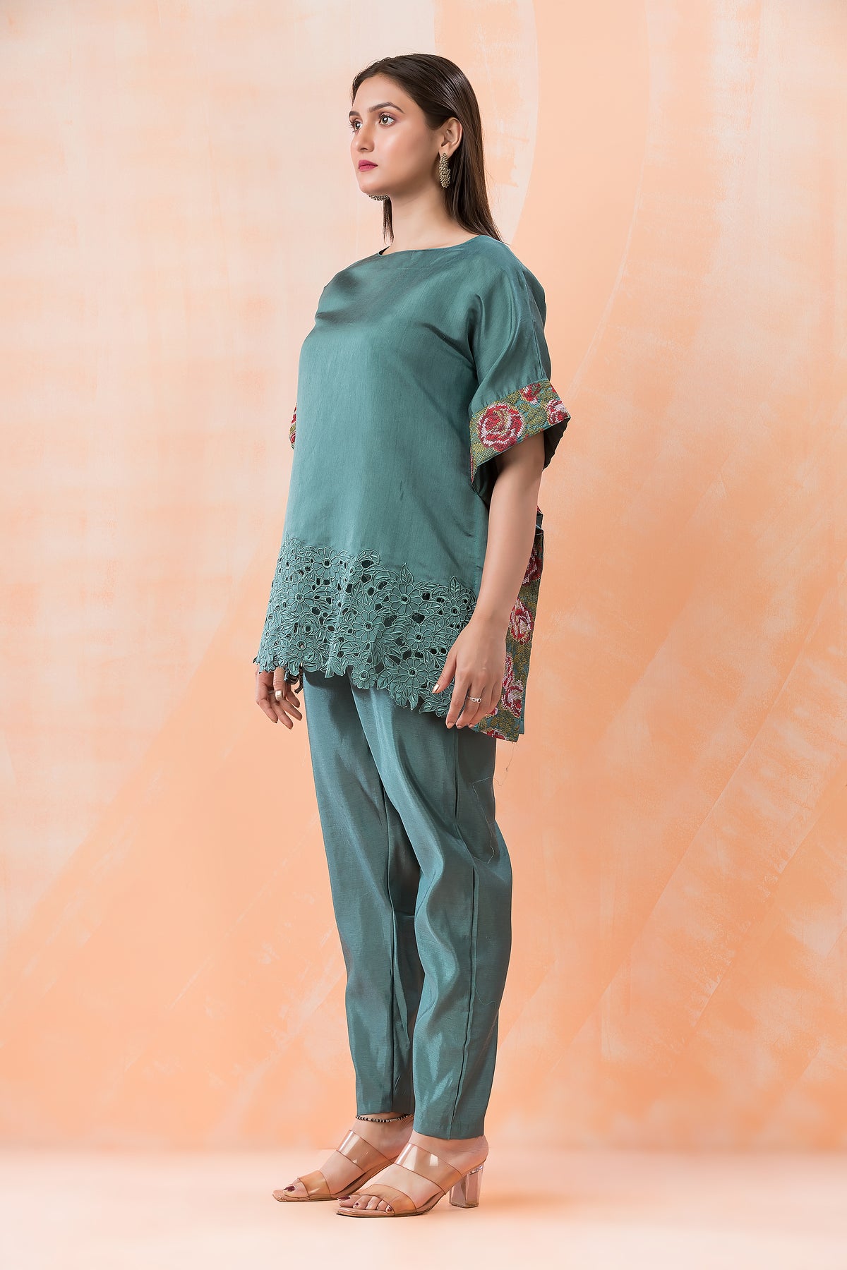 Embroidered Kaftan style Tussar Co-ord Set