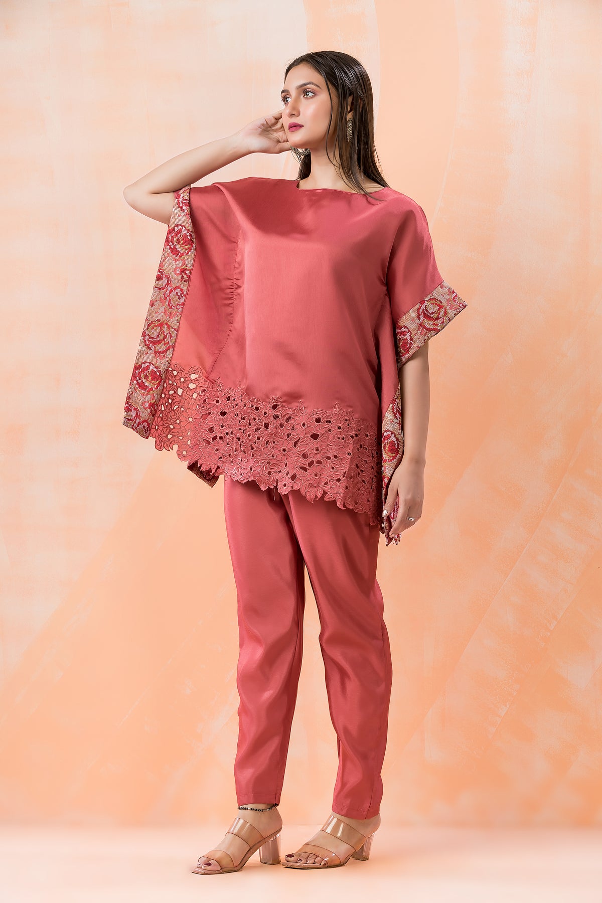 Embroidered Kaftan style Tussar Co-ord Set