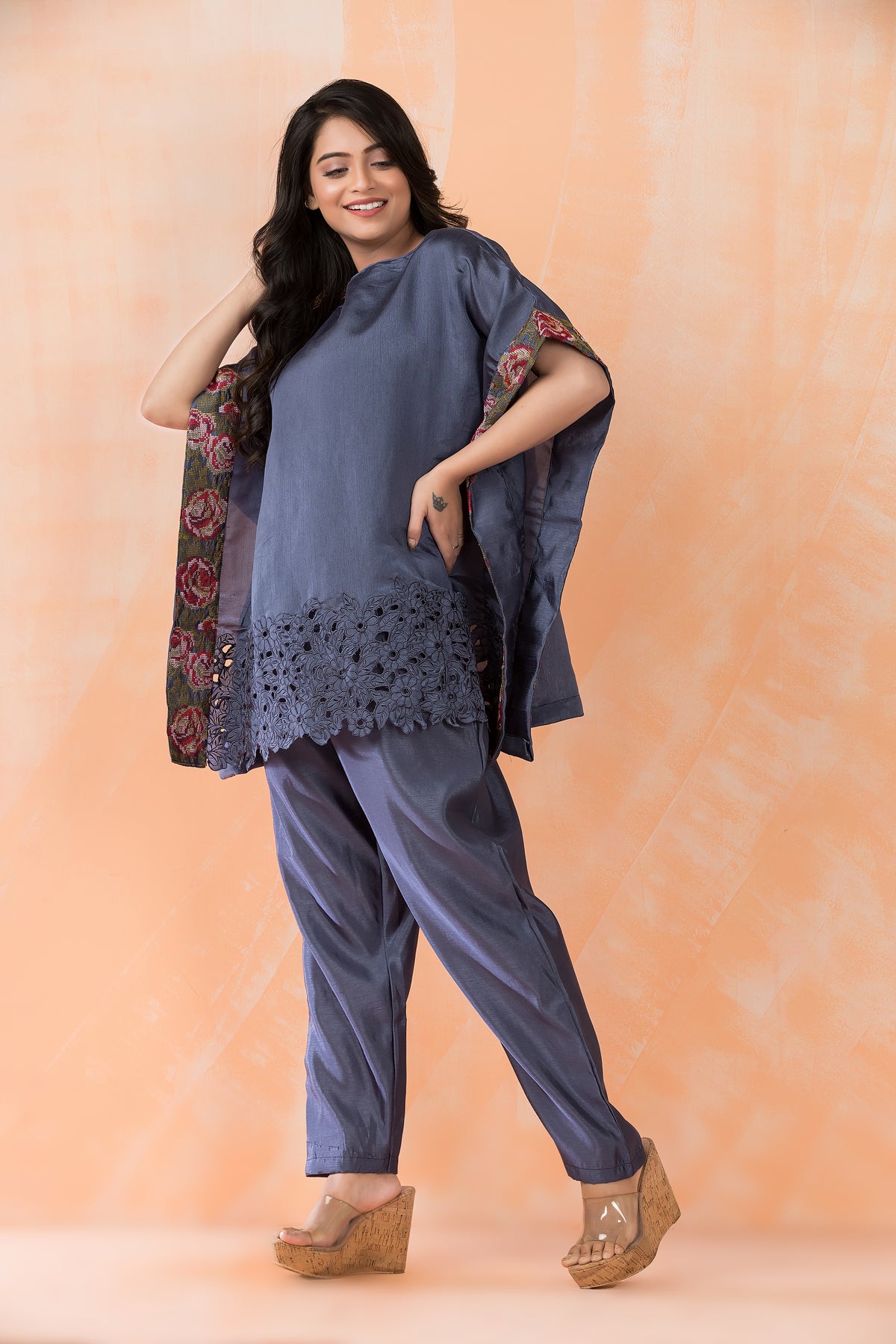 Embroidered Kaftan style Tussar Co-ord Set