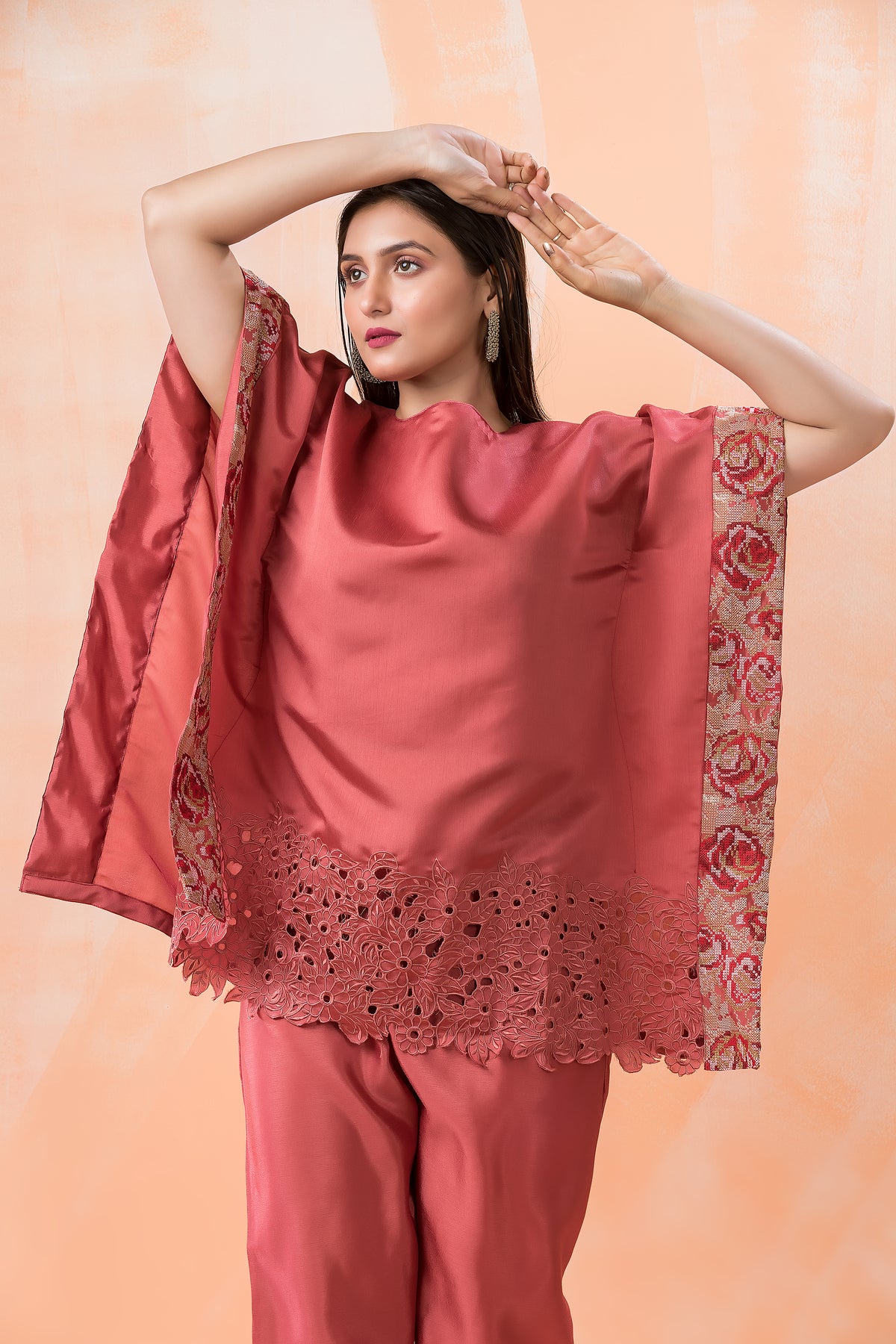 Embroidered Kaftan style Tussar Co-ord Set