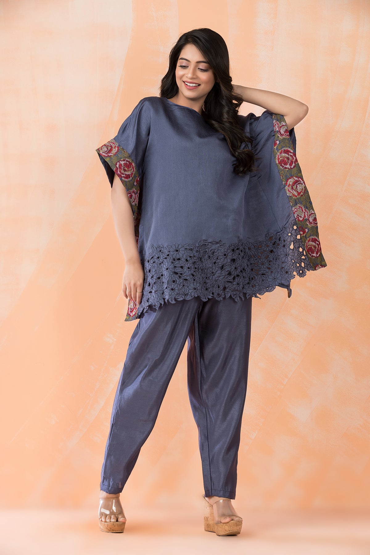 Embroidered Kaftan style Tussar Co-ord Set