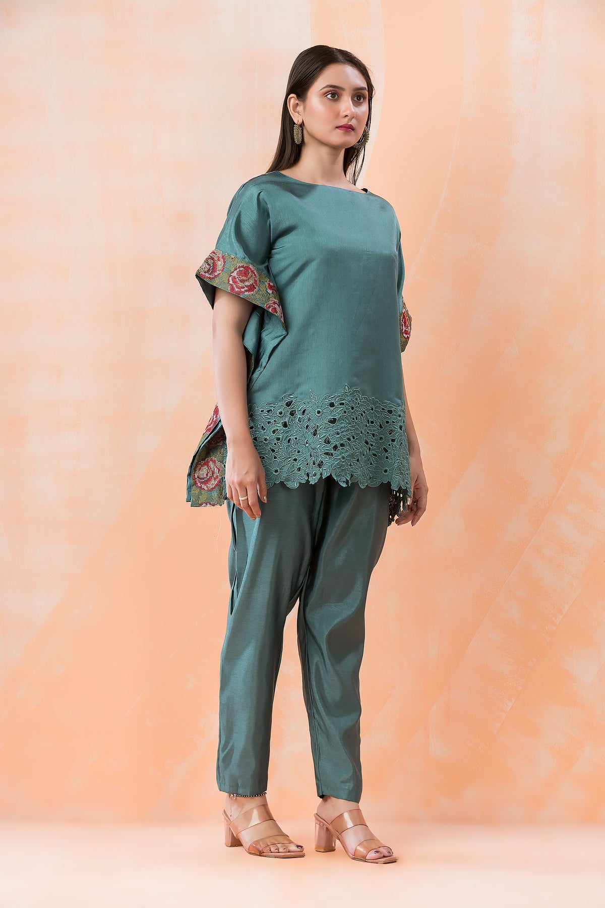 Embroidered Kaftan style Tussar Co-ord Set