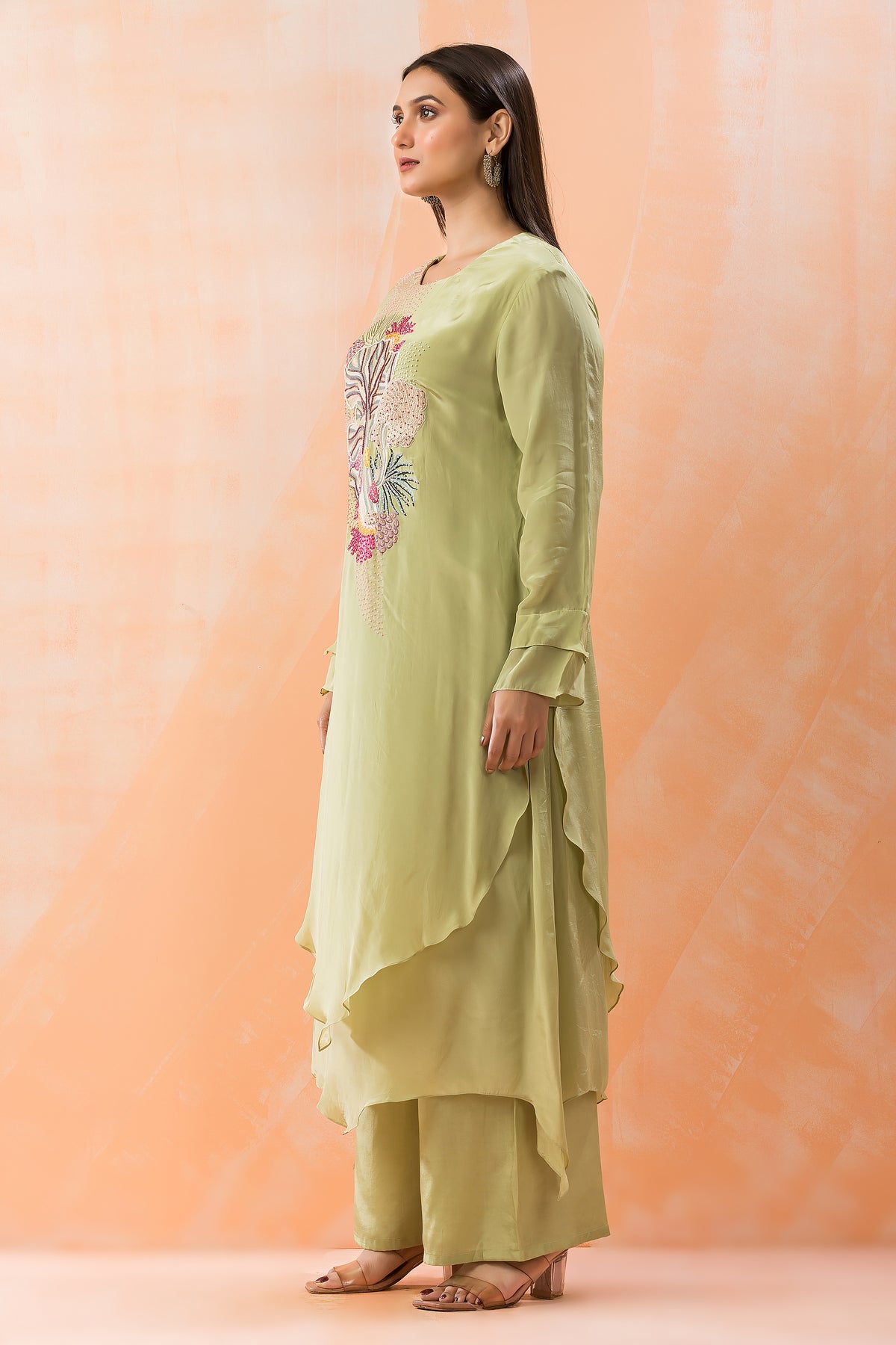 Silk Kurta Set with Yoke Embroidery