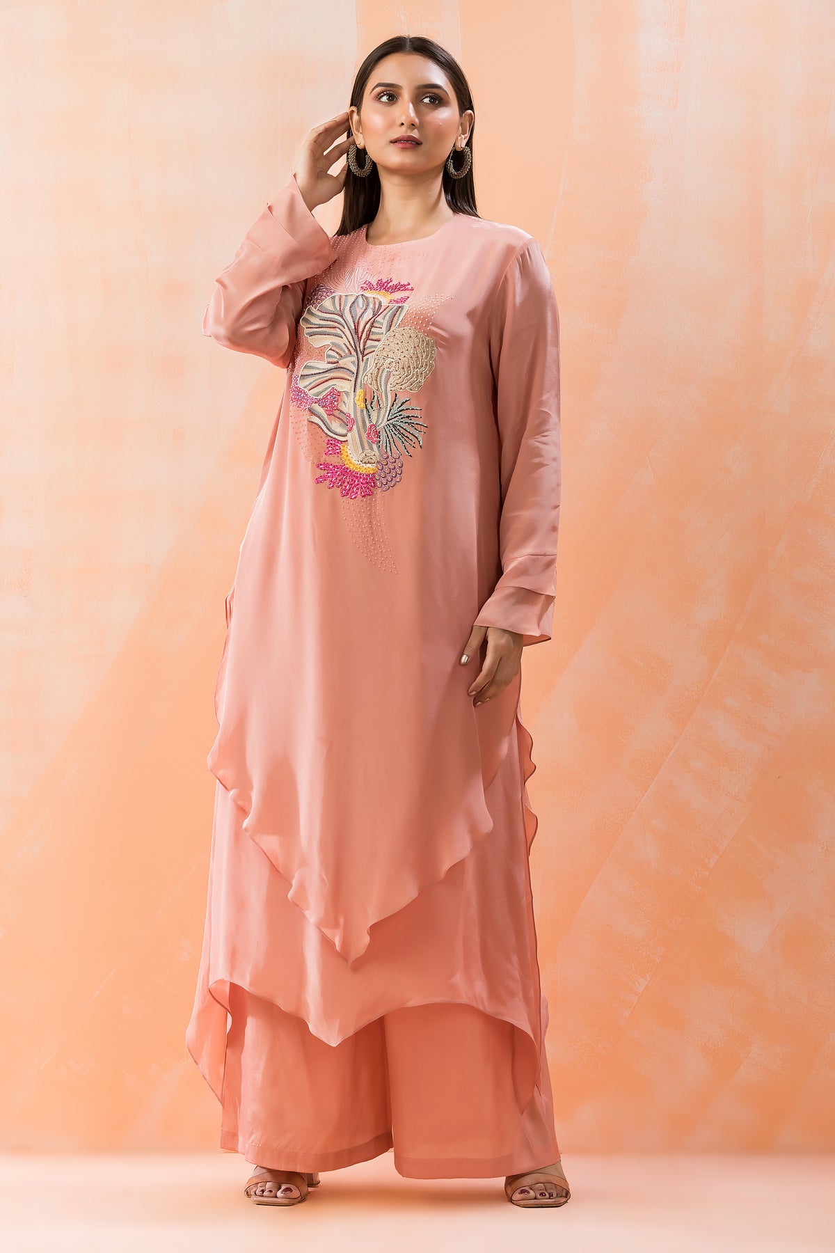 Silk Kurta Set with Yoke Embroidery