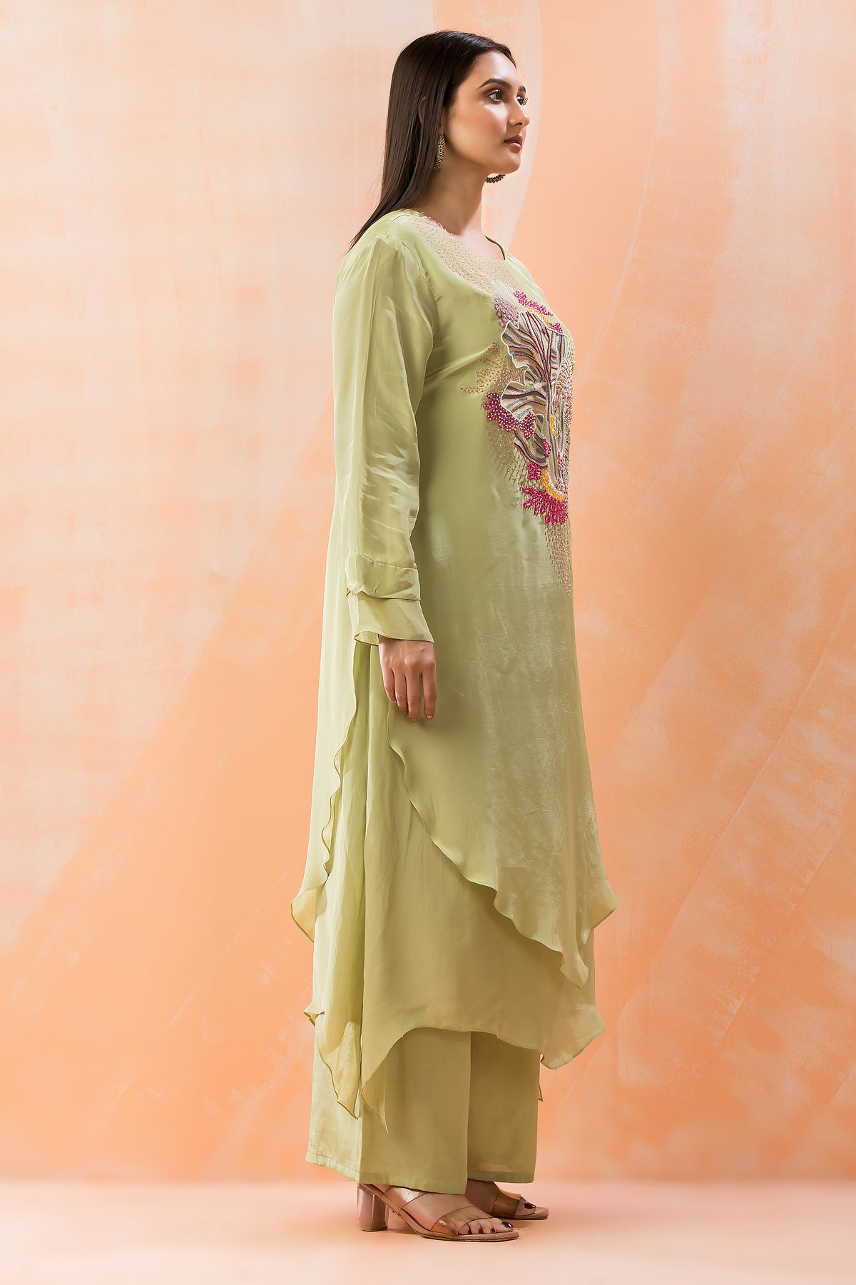 Silk Kurta Set with Yoke Embroidery