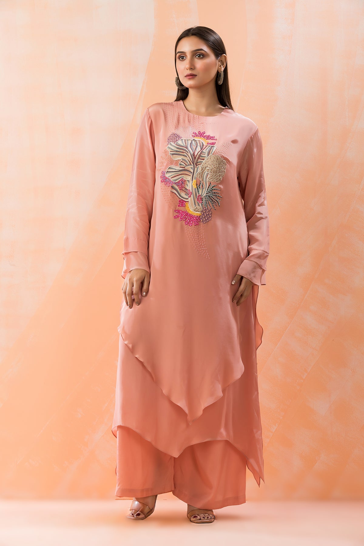 Silk Kurta Set with Yoke Embroidery