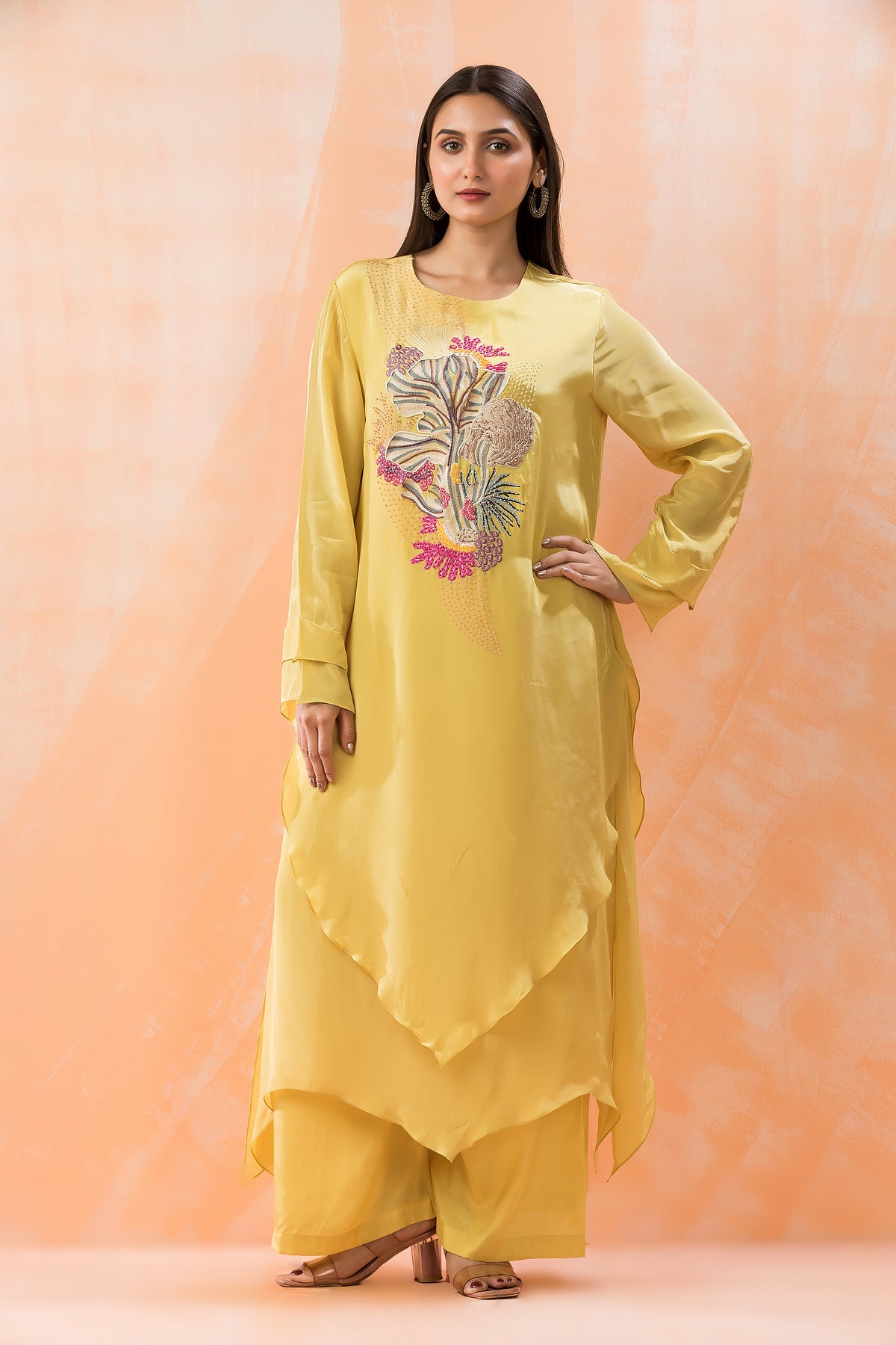 Silk Kurta Set with Yoke Embroidery