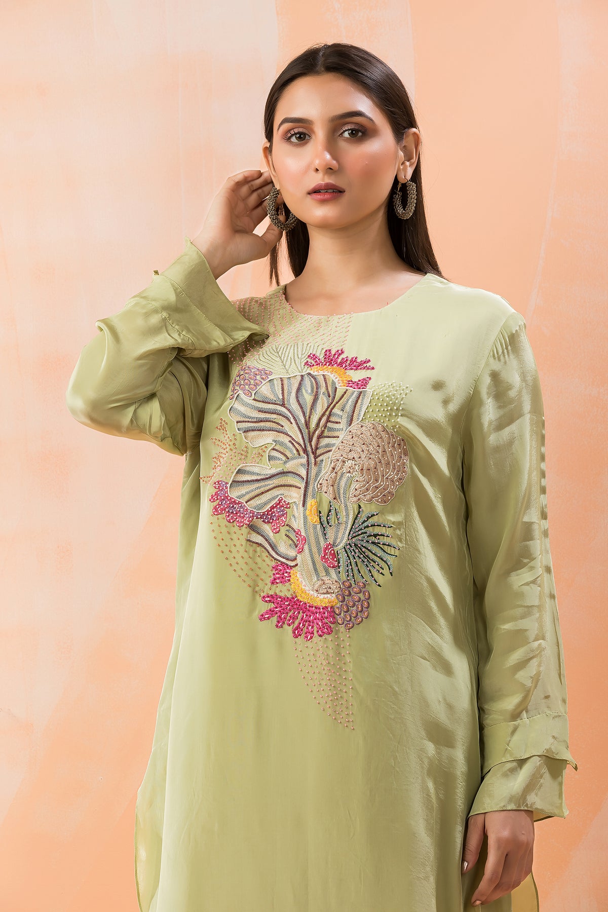 Silk Kurta Set with Yoke Embroidery