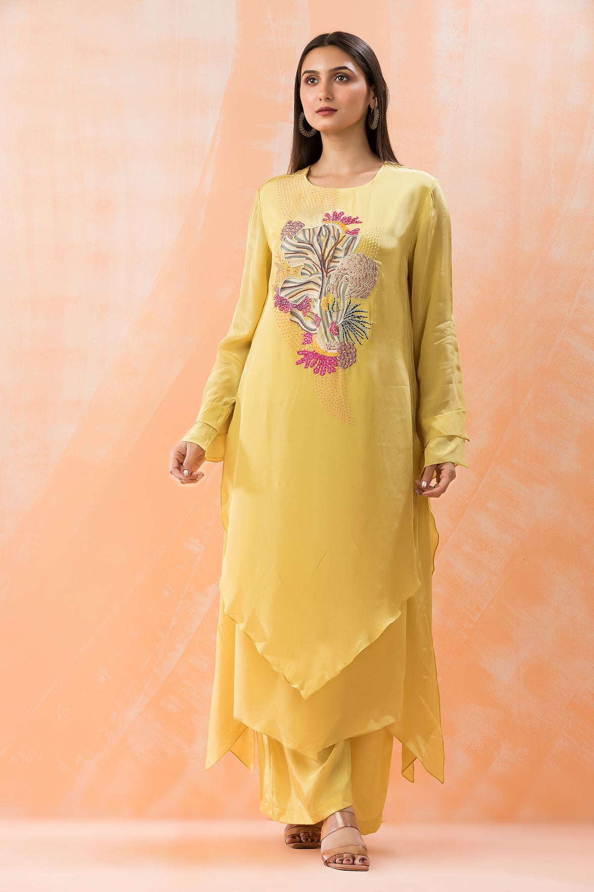 Silk Kurta Set with Yoke Embroidery