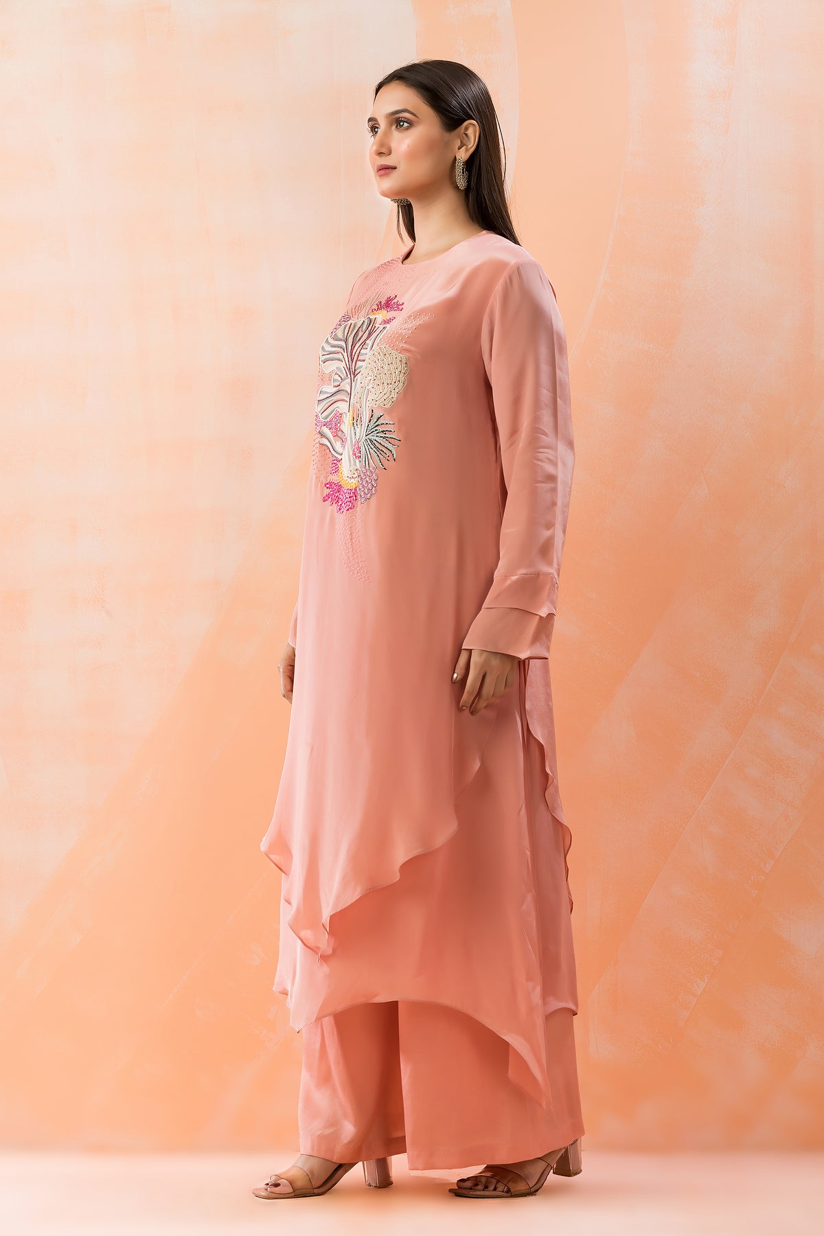 Silk Kurta Set with Yoke Embroidery