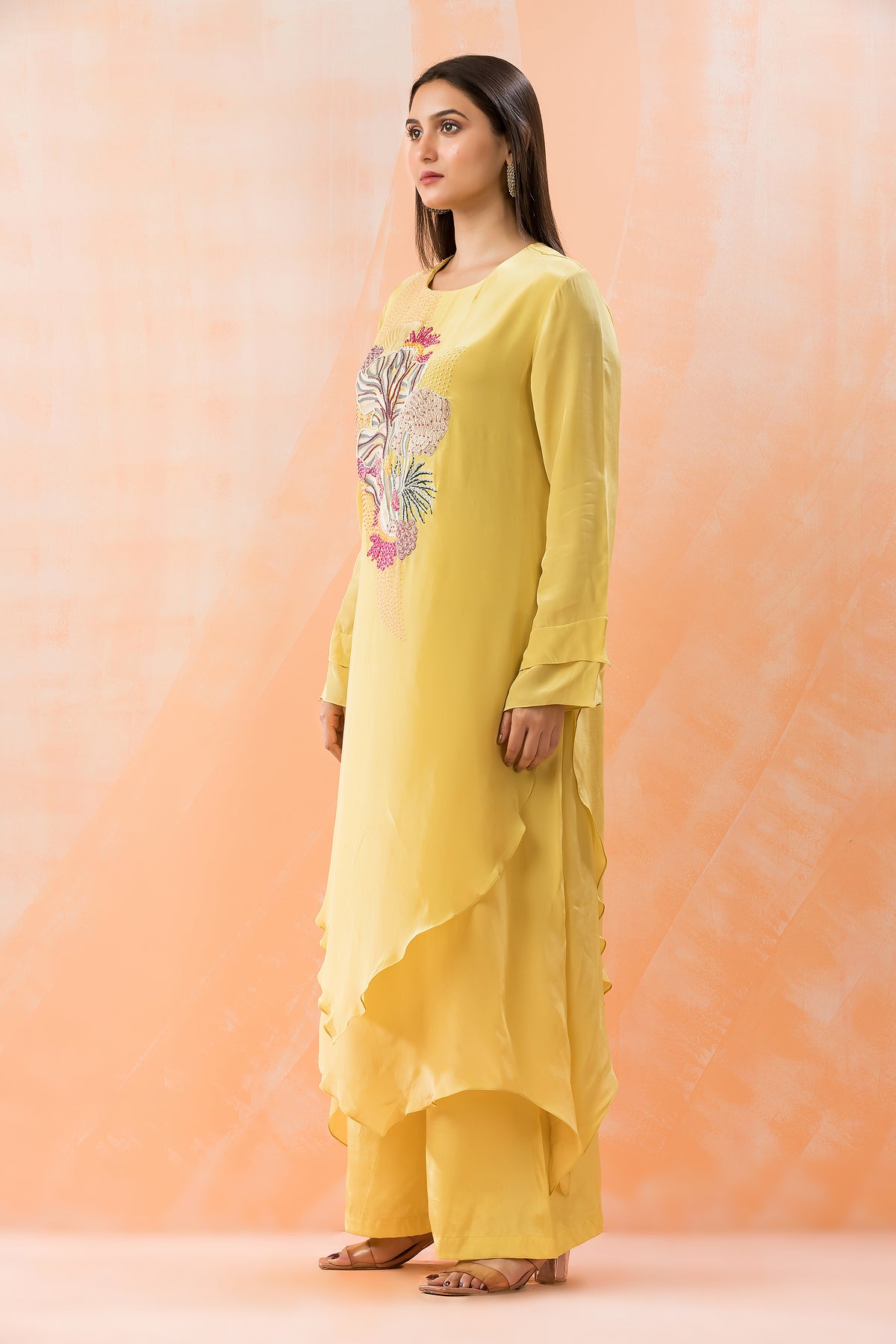 Silk Kurta Set with Yoke Embroidery