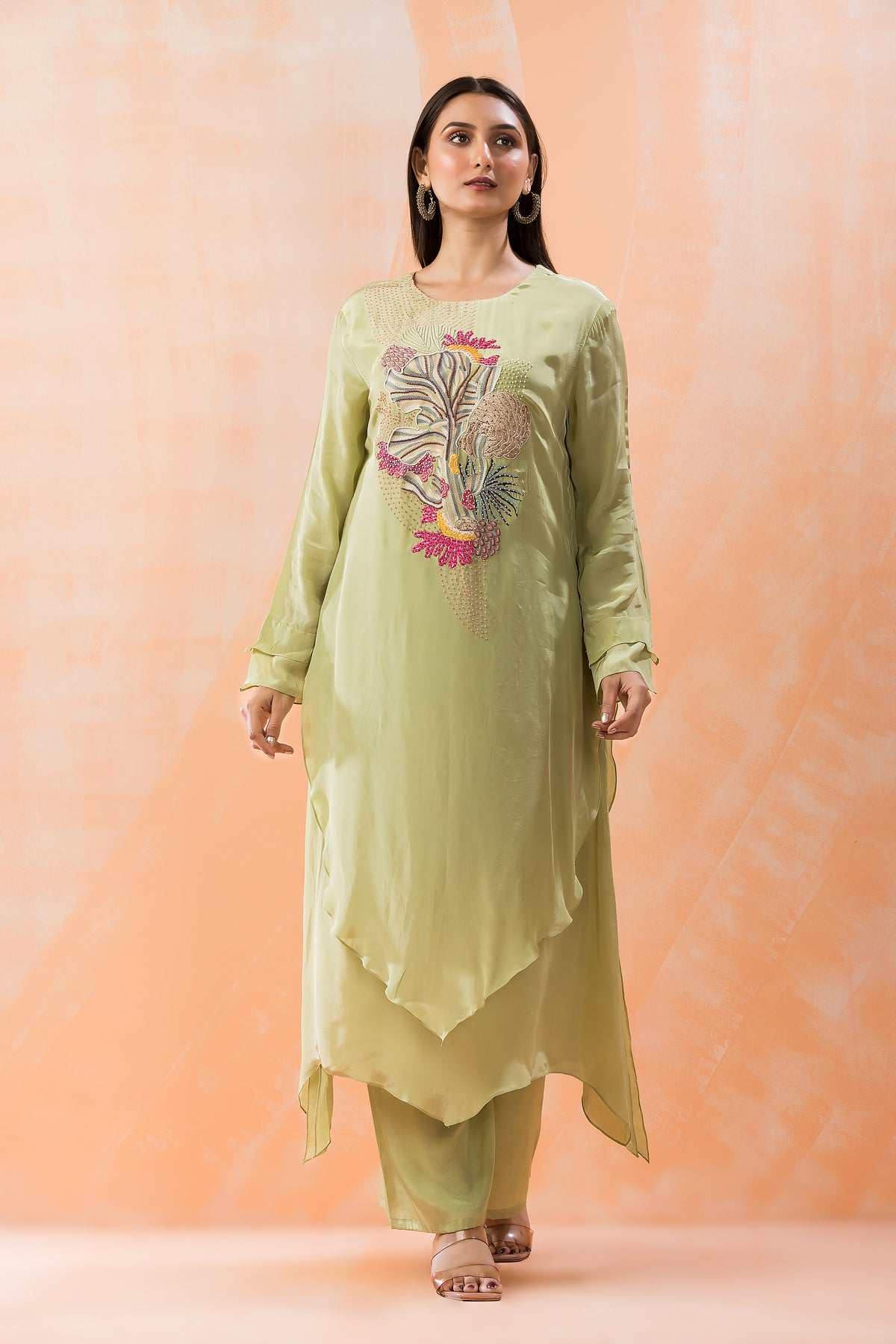 Silk Kurta Set with Yoke Embroidery