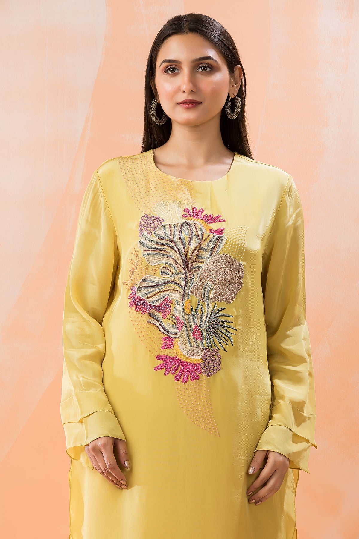 Silk Kurta Set with Yoke Embroidery