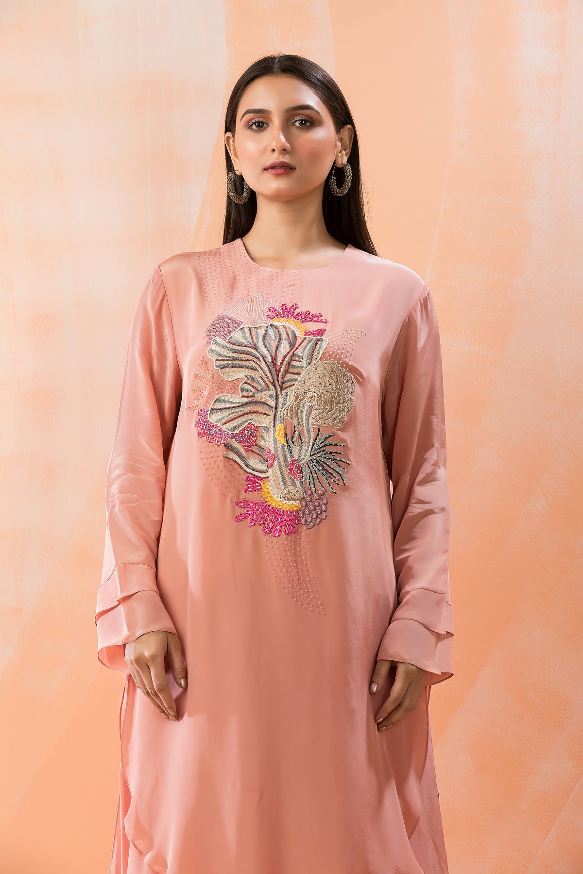 Silk Kurta Set with Yoke Embroidery