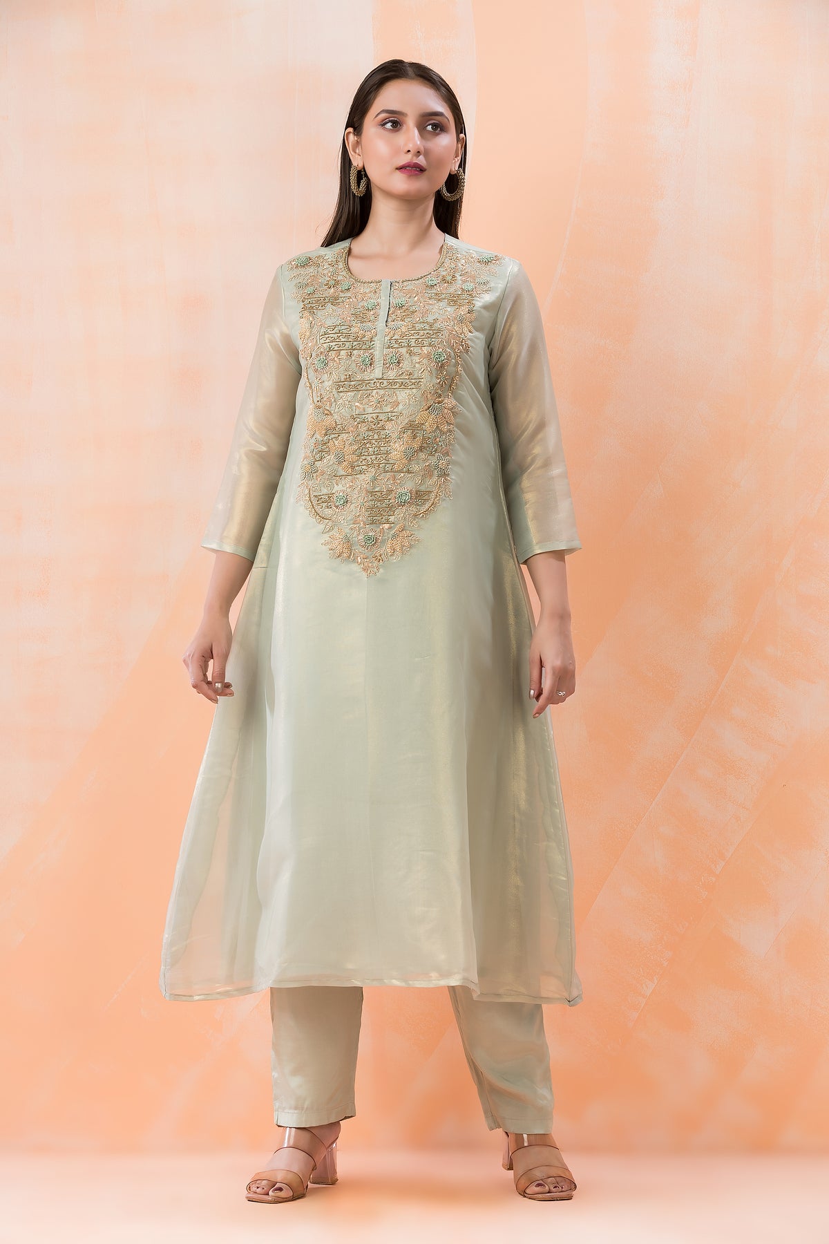 Designer Kurti-Pant Set with Yoke Embroidery