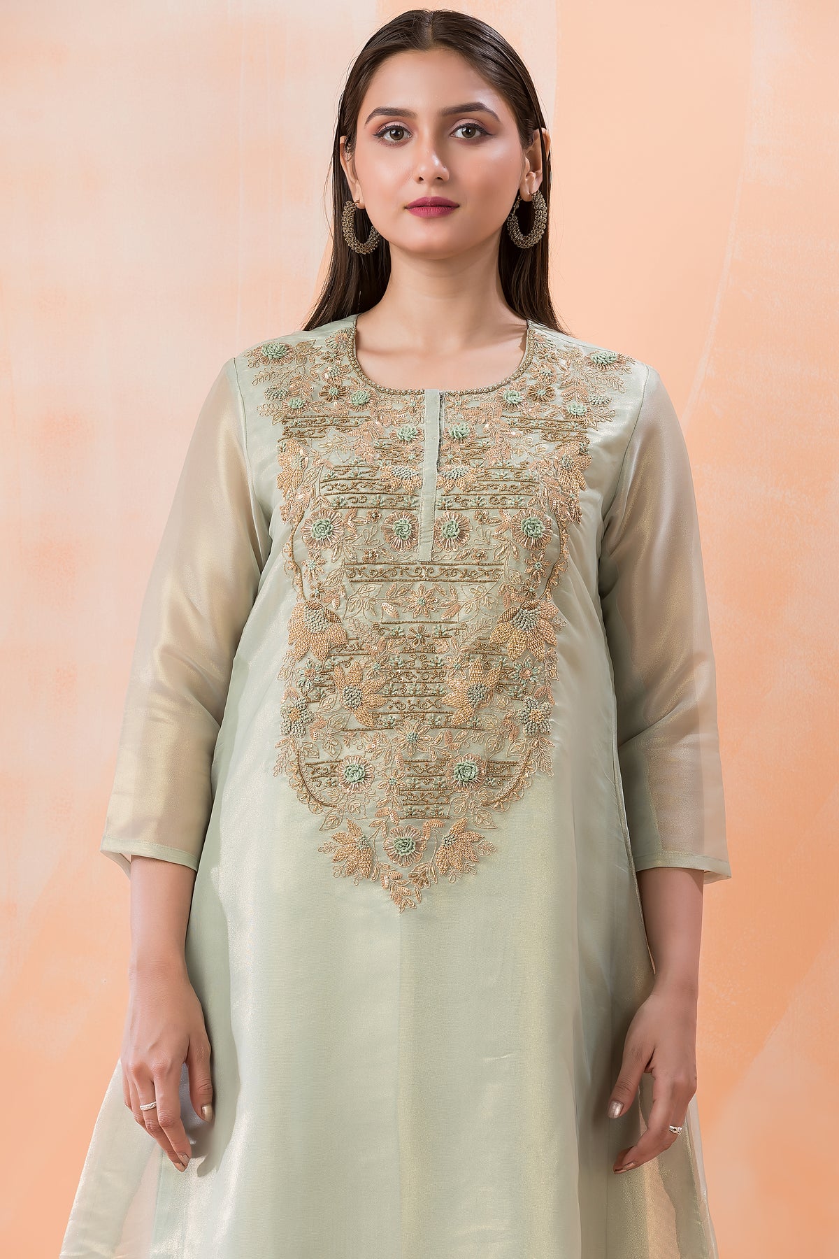 Designer Kurti-Pant Set with Yoke Embroidery