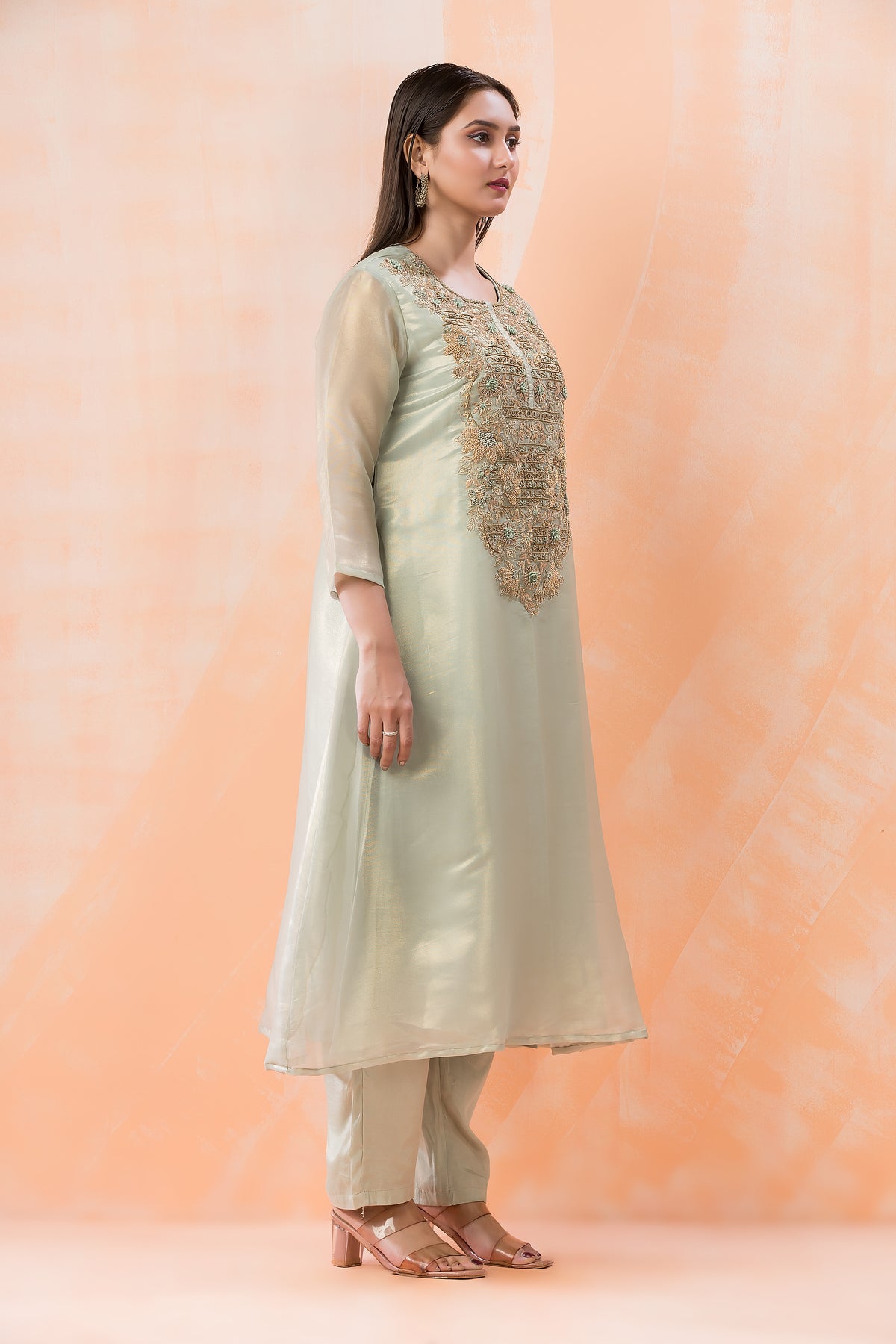 Designer Kurti-Pant Set with Yoke Embroidery