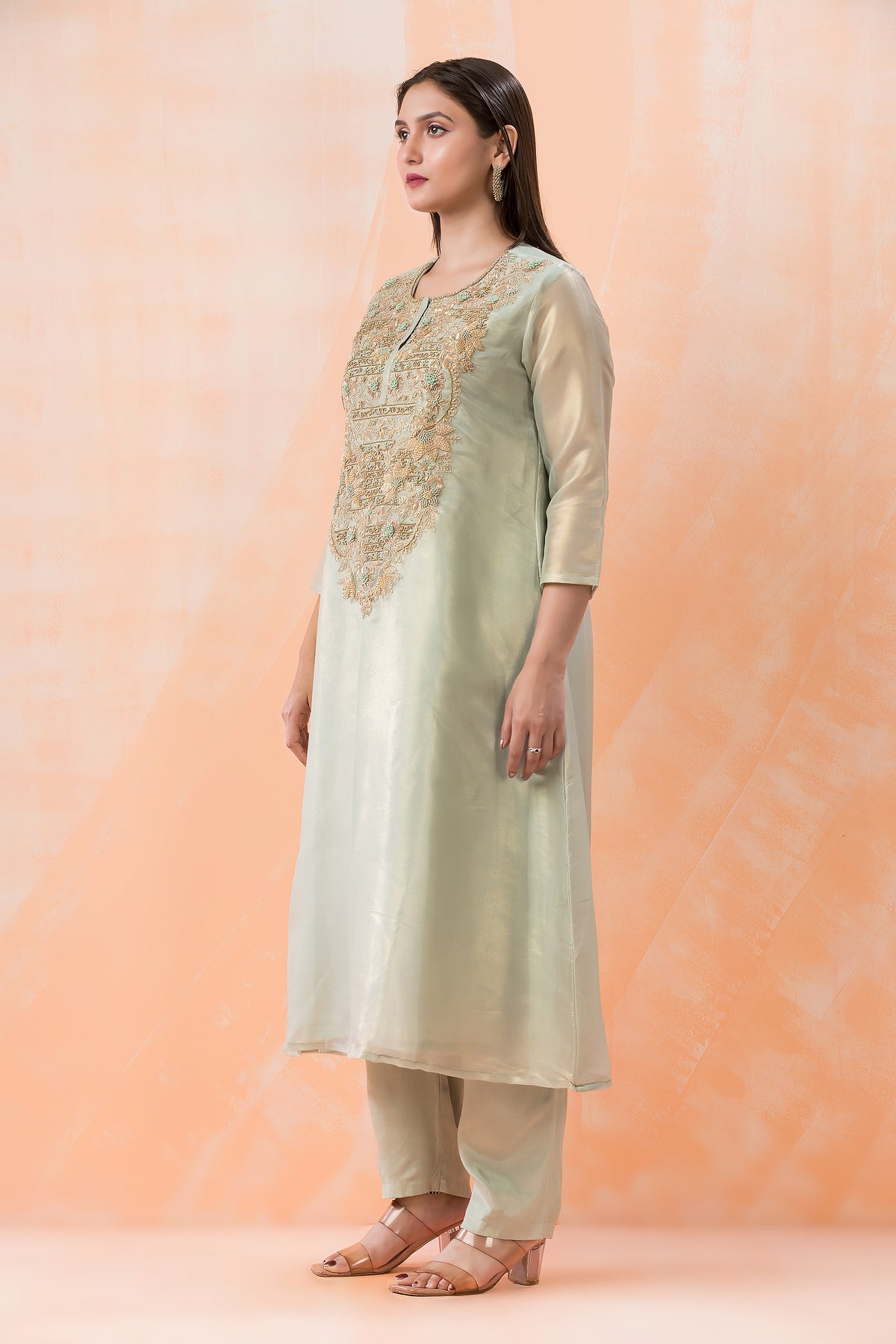 Designer Kurti-Pant Set with Yoke Embroidery