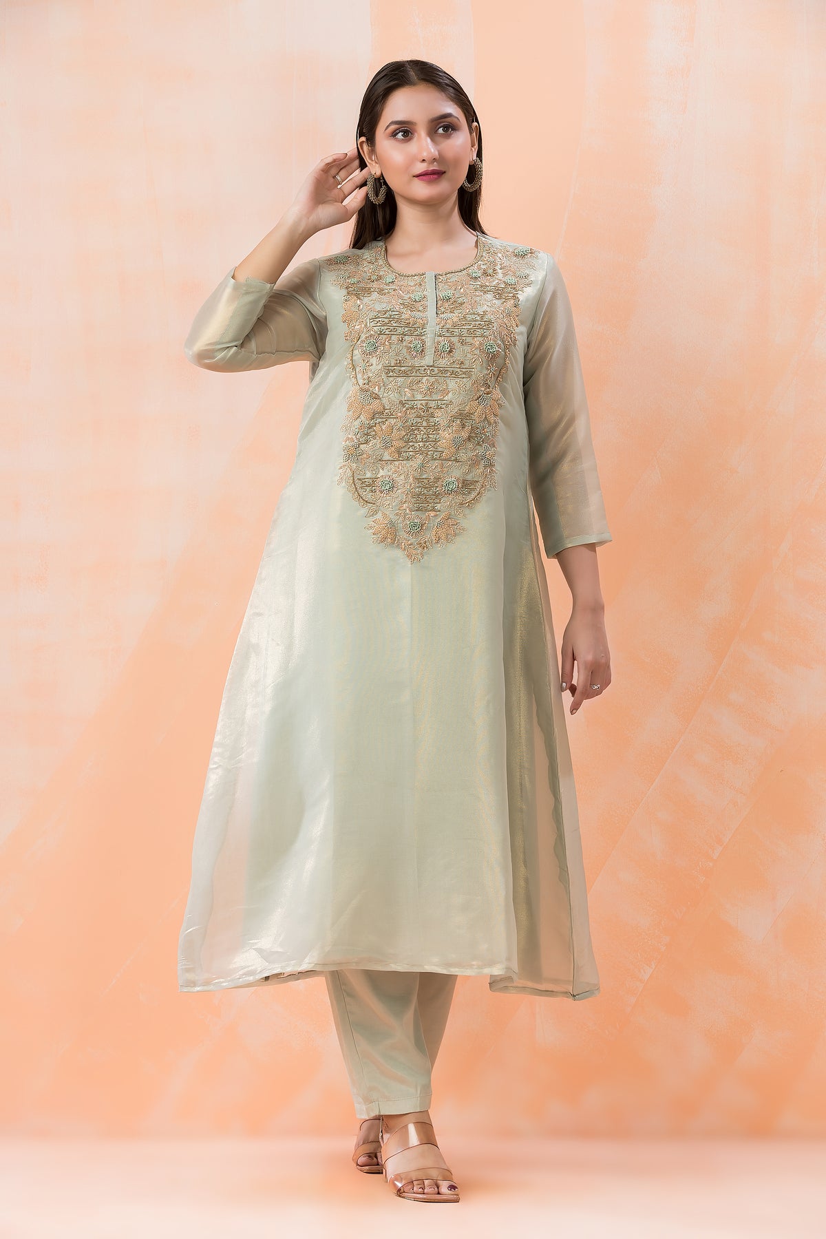 Designer Kurti-Pant Set with Yoke Embroidery