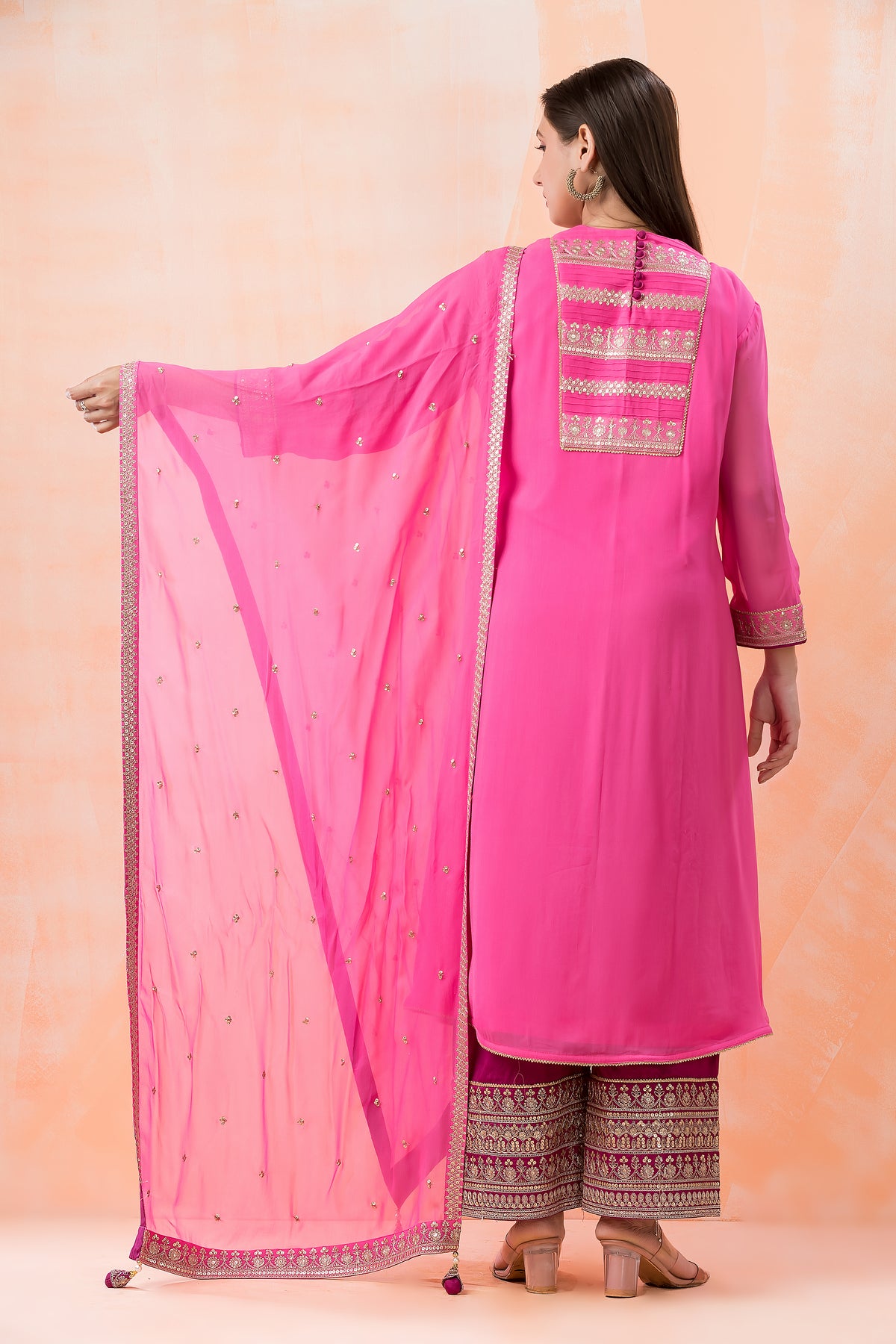 Heavy Yoke Embroidery Kurti Pant Dupatta Set