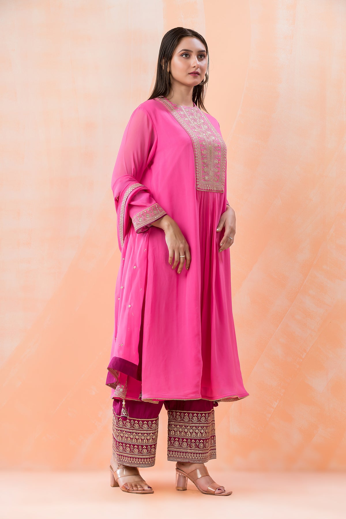 Heavy Yoke Embroidery Kurti Pant Dupatta Set