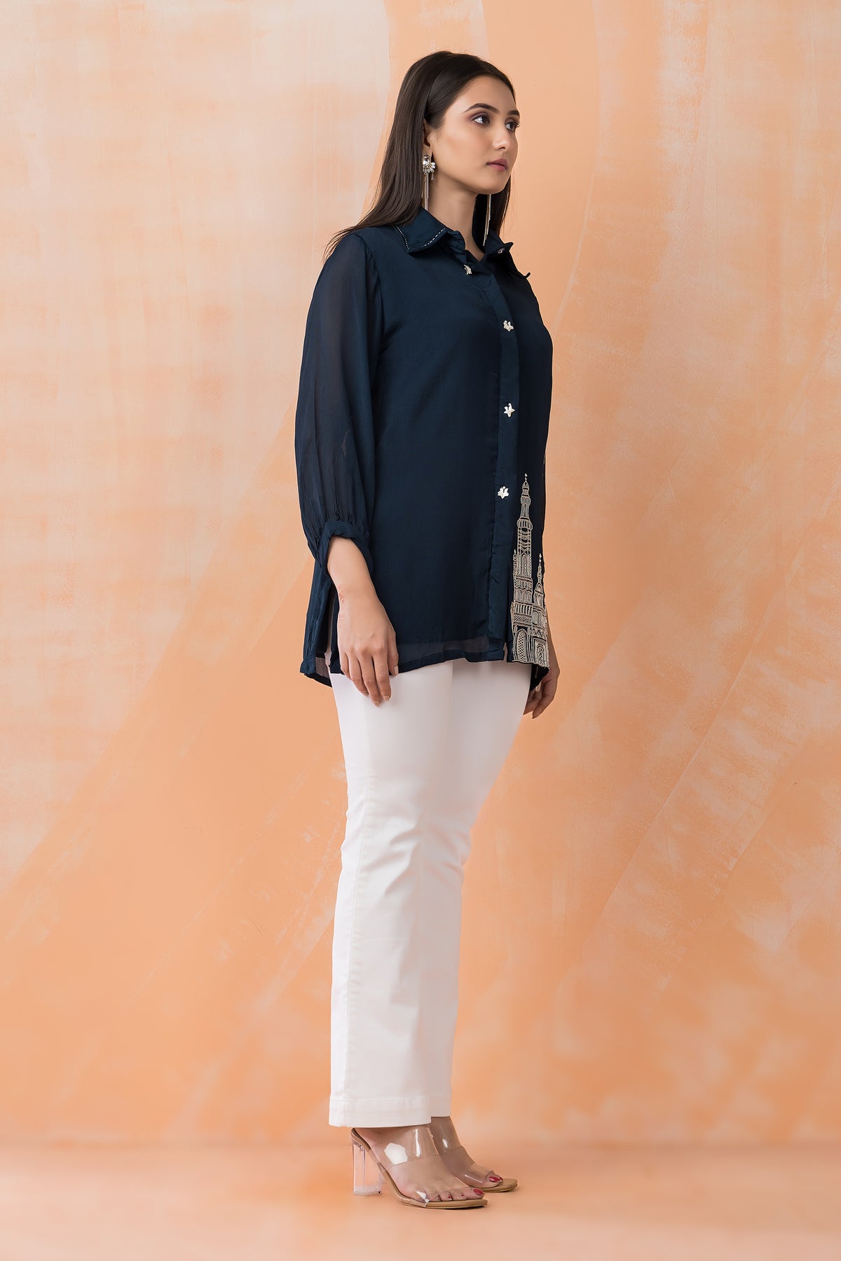 Embroidered Chinon Shirt Top