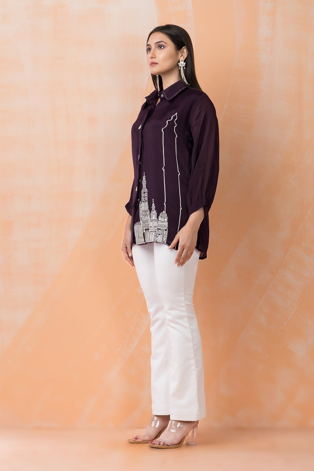 Embroidered Chinon Shirt Top