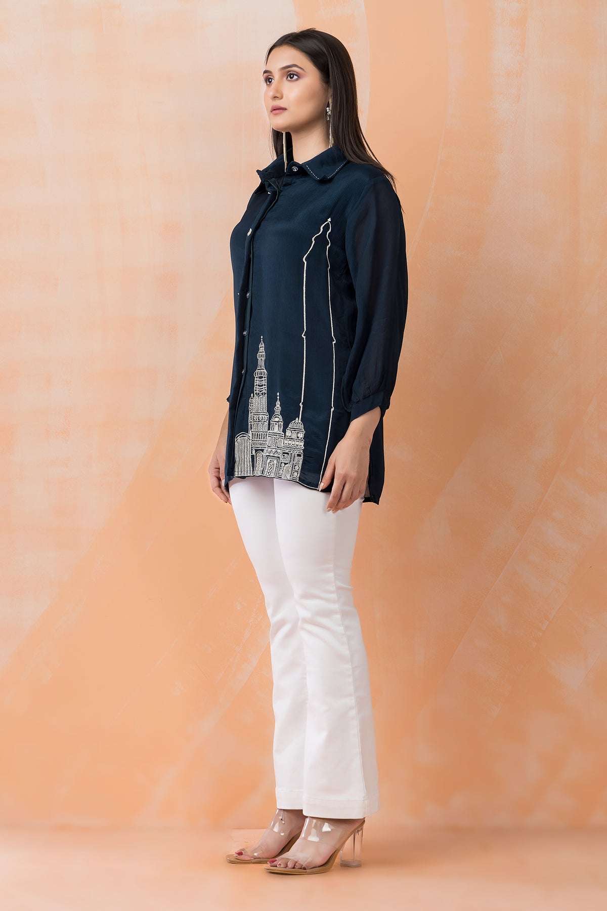 Embroidered Chinon Shirt Top