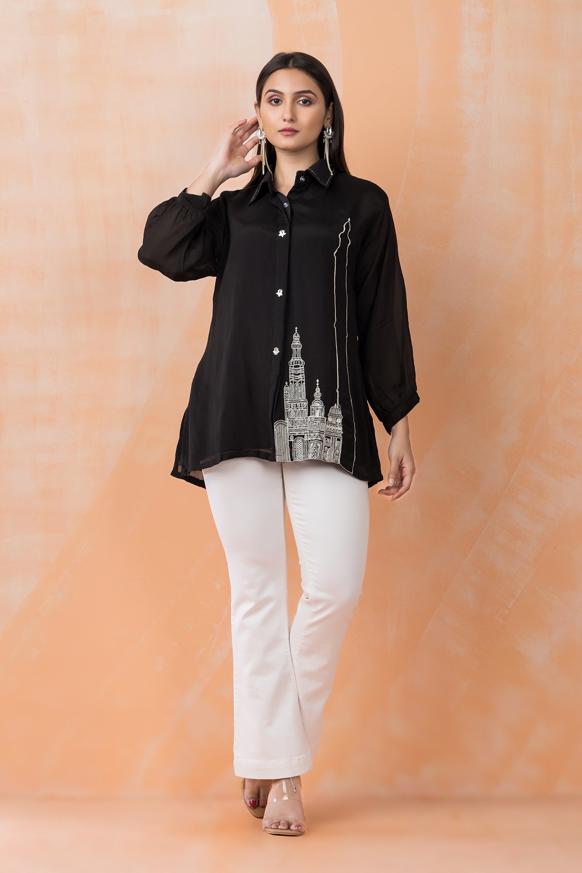 Embroidered Chinon Shirt Top