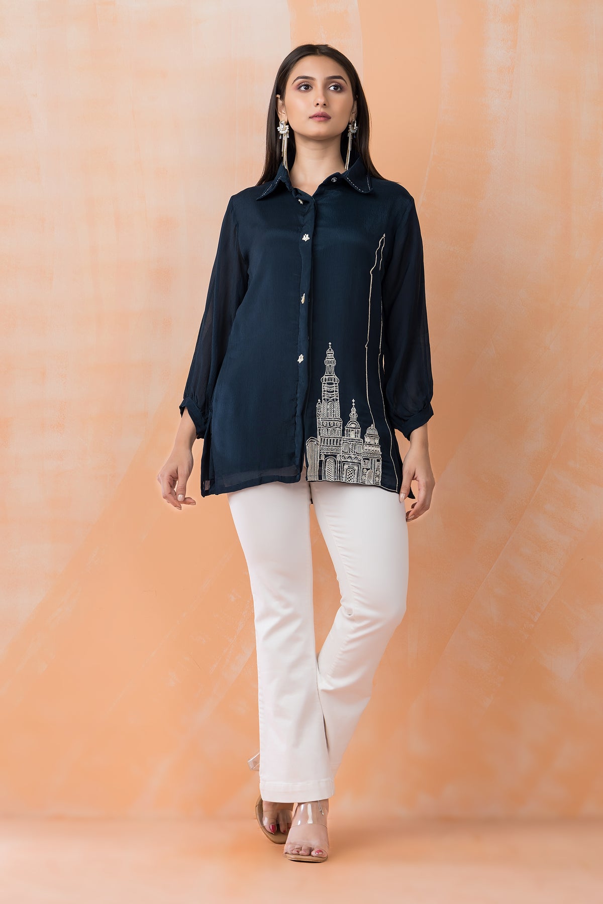 Embroidered Chinon Shirt Top