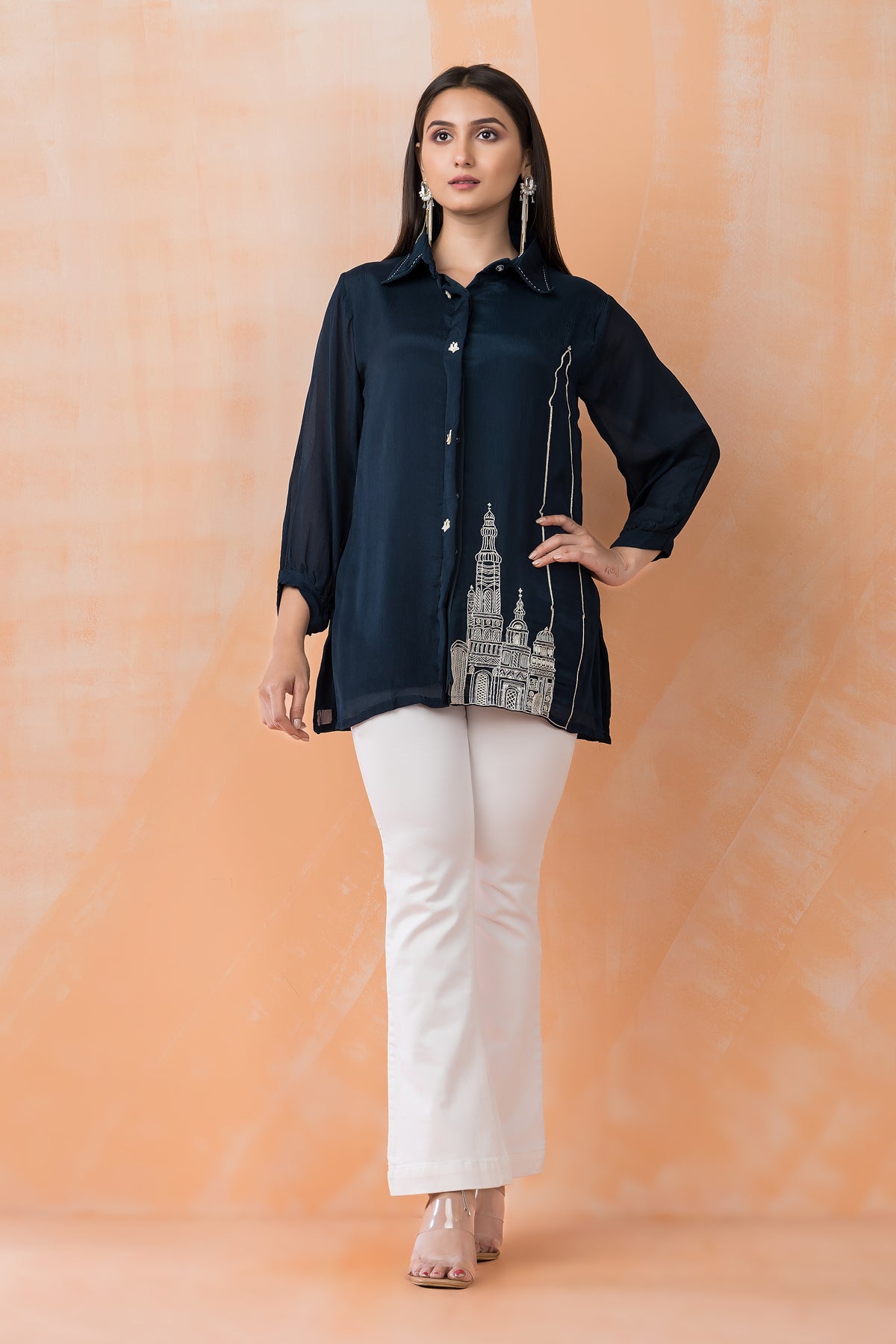 Embroidered Chinon Shirt Top