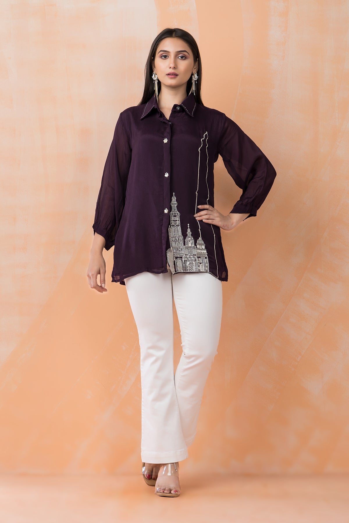 Embroidered Chinon Shirt Top