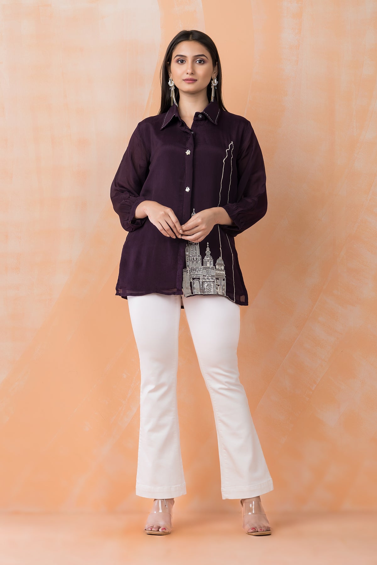 Embroidered Chinon Shirt Top