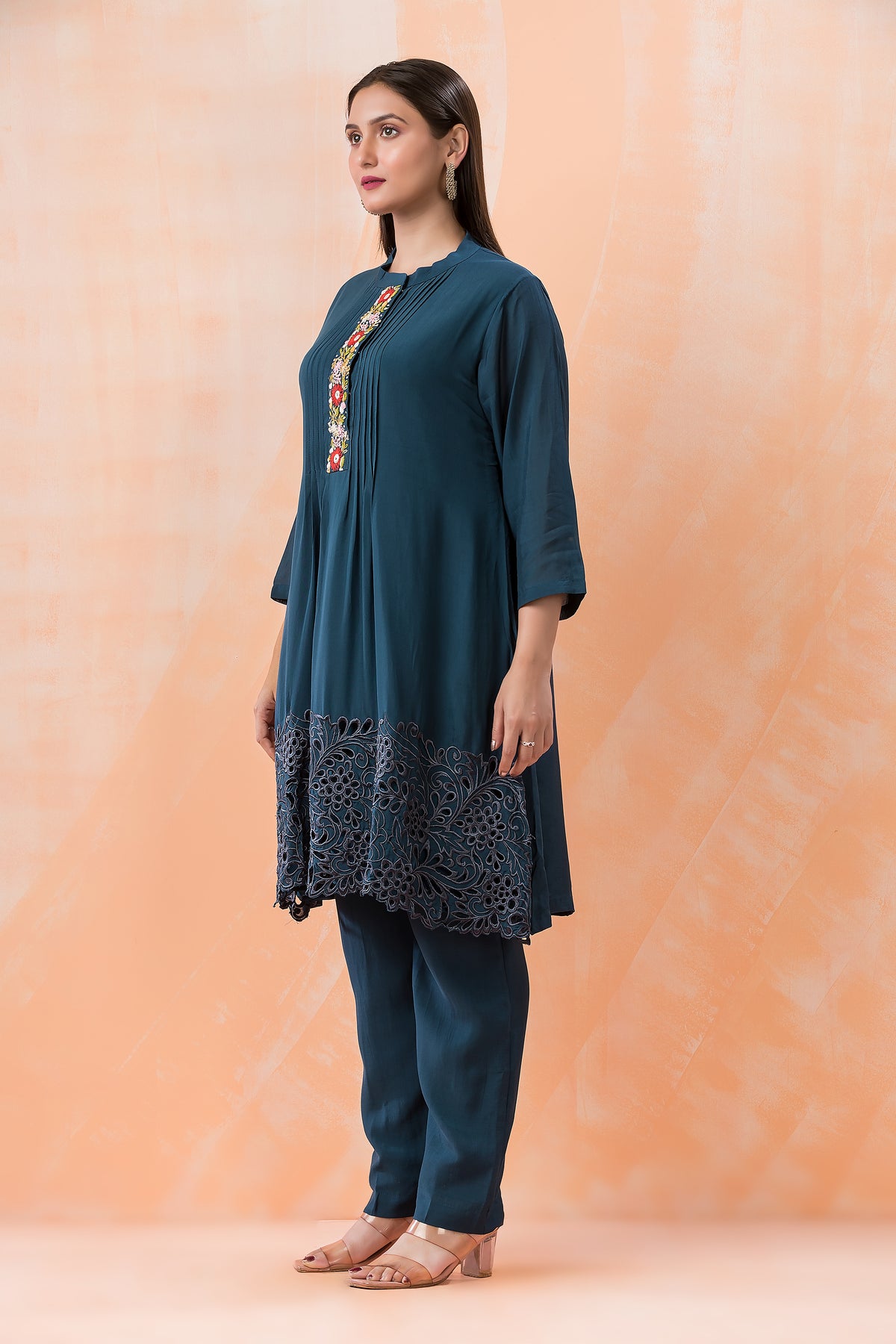 Designer Muslin Kurti Pant set with Boring Work