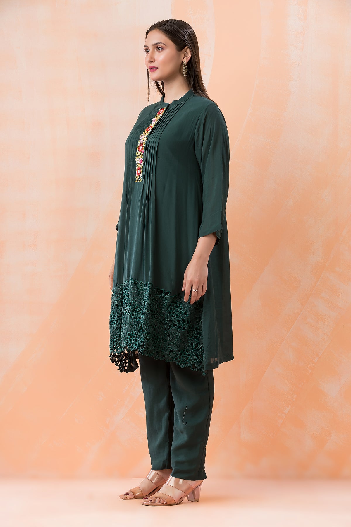 Designer Muslin Kurti Pant set with Boring Work