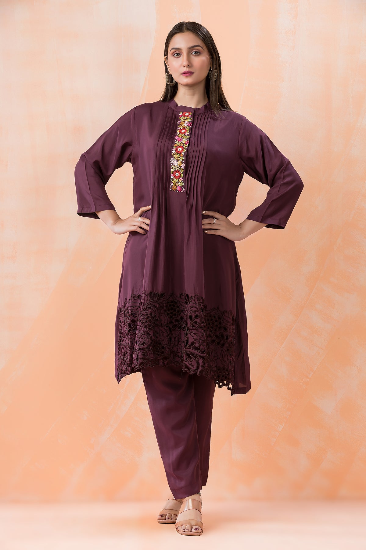 Designer Muslin Kurti Pant set with Boring Work